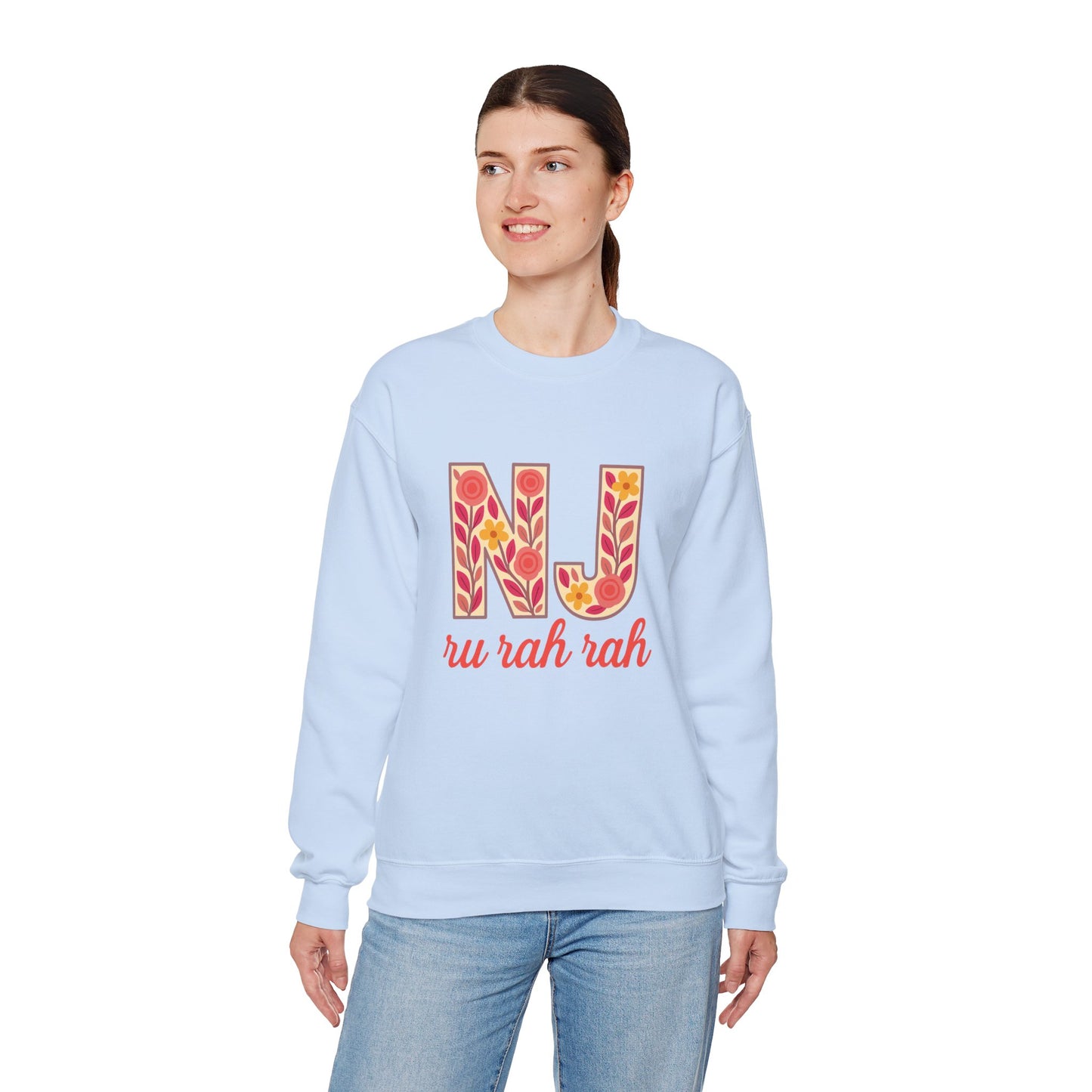 NJ Floral Pattern Crewneck Sweatshirt, Cozy Jersey, Casual Layer, Unique Gift, Fall Fashion, Unisex Apparel