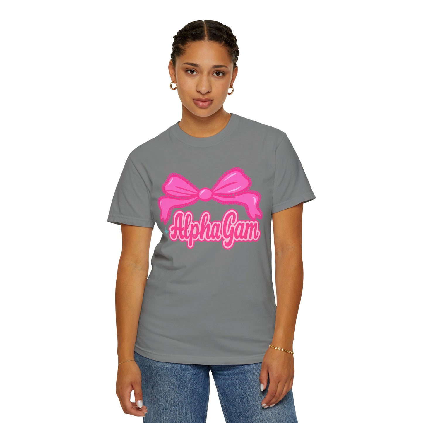 AlphaGam Bow T-Shirt | Unisex Garment-Dyed Tee for Sorority Sisters, College Apparel, Gifts for Greek Life, Casual Outfit, Sorority [...]
