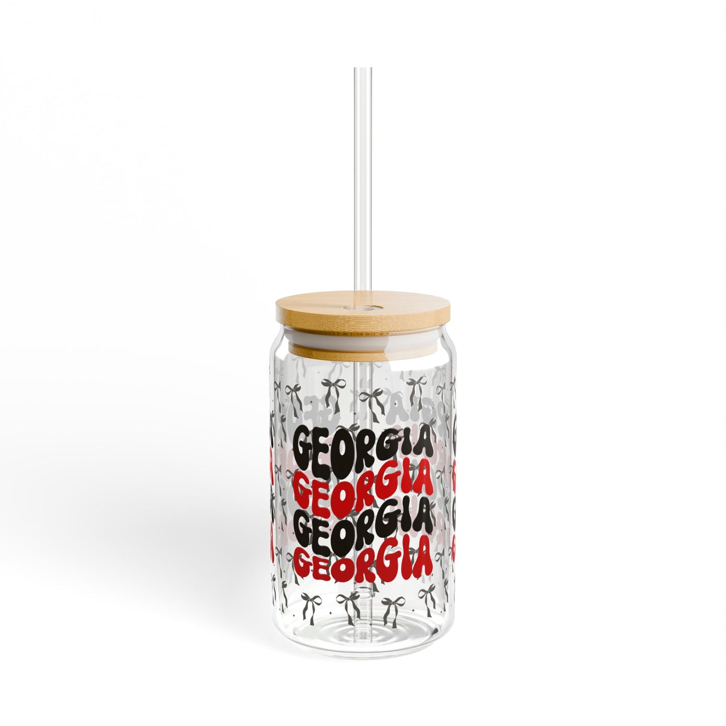 Coquette Bow Georgia Sipper Glass - 16oz | Fun Barware, Summer Drinkware, Trendy Glass, Party Essential, Gift for Georgia Lovers, UGA Game Day, Graduation Gift