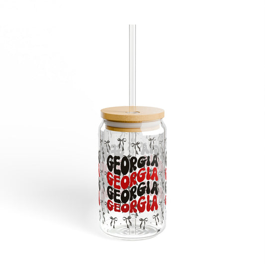 Coquette Bow Georgia Sipper Glass - 16oz | Fun Barware, Summer Drinkware, Trendy Glass, Party Essential, Gift for Georgia Lovers, UGA Game Day, Graduation Gift
