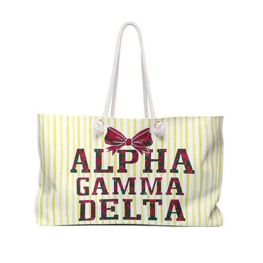Cheerful Alpha Gamma Delta Weekender Bag, College Travel Tote, Sorority Gift, Stylish Luggage, Summer Beach Bag, Holiday Getaway