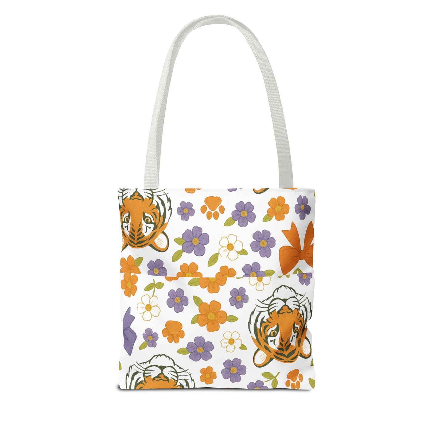Whimsical Tiger Floral Tote Bag - Clemson Fan Gift, Graduation Gift, Alumni Gift, Cute Eco-Friendly Shopping Bag, Beach Bag, Gift for Animal Lovers, Spring & Summer Accessory
