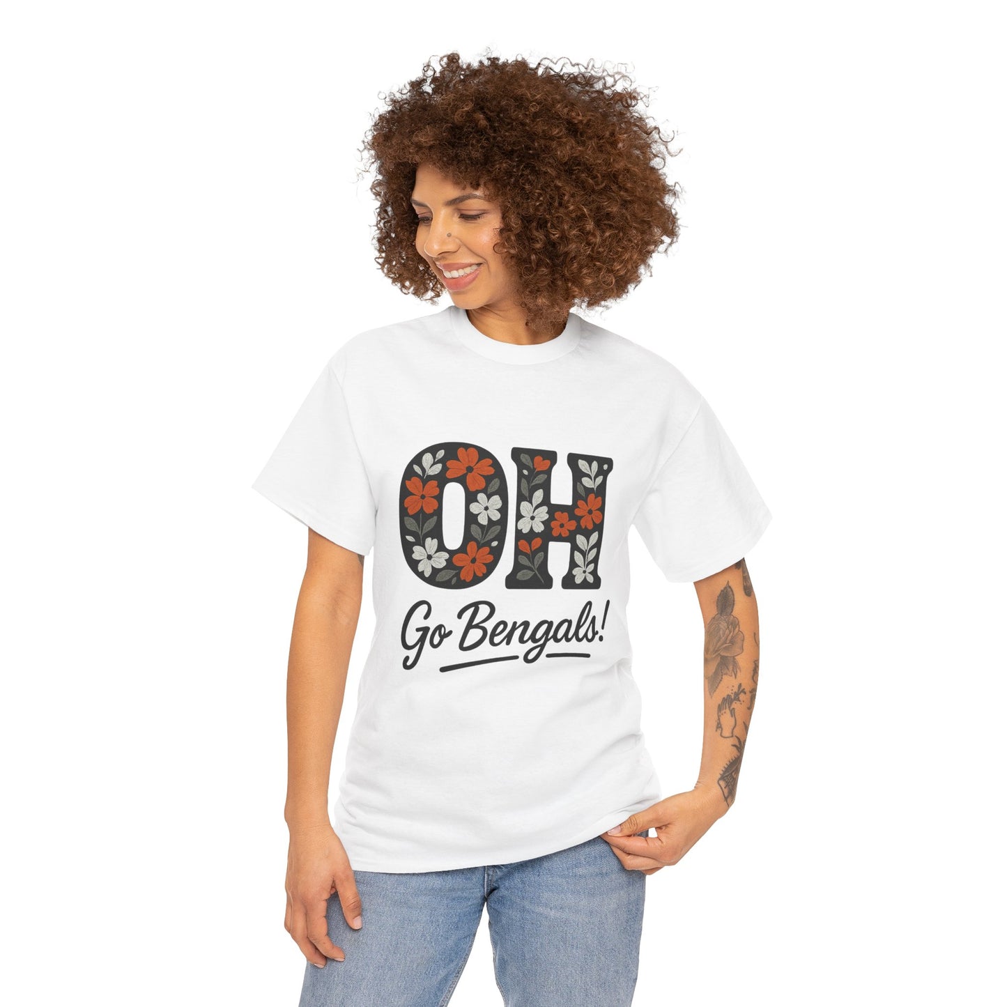 Bengals Floral Tee - Unisex Heavy Cotton