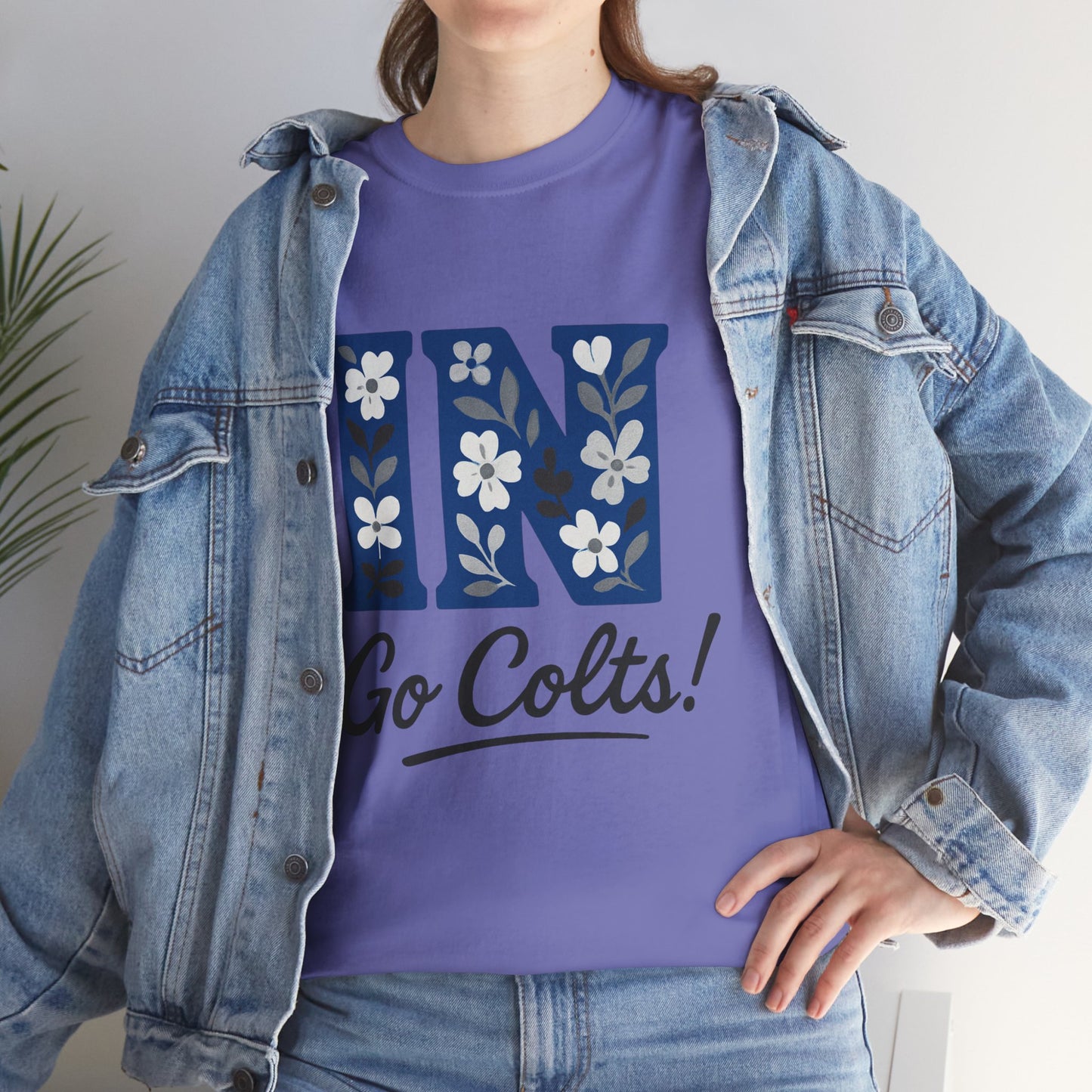 Floral Colts Tee | Unisex Heavy Cotton Tee for Sports Fans, Indiana Pride