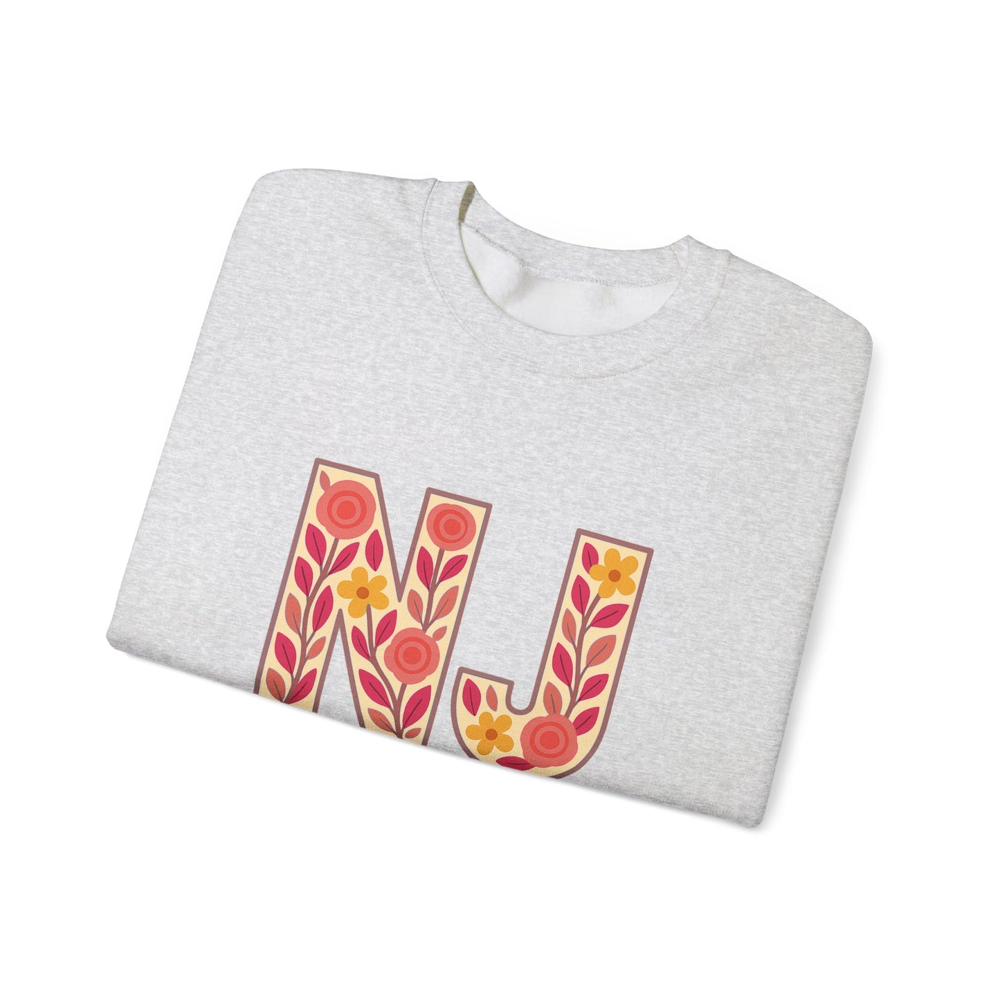 NJ Floral Pattern Crewneck Sweatshirt, Cozy Jersey, Casual Layer, Unique Gift, Fall Fashion, Unisex Apparel
