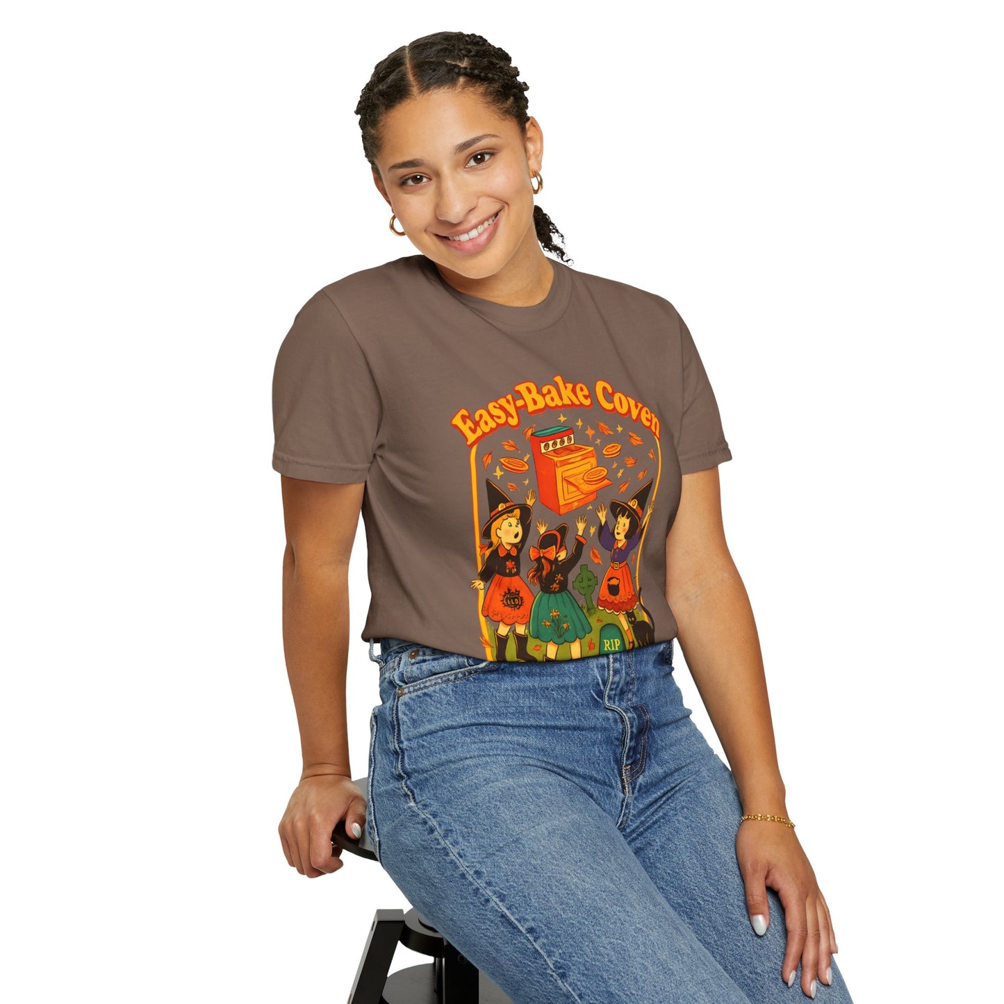 Halloween Witch T-Shirt, Unisex Garment-Dyed Shirt, Easy-Bake Coven Tee, Spooky Season Apparel, Cute Witch Design