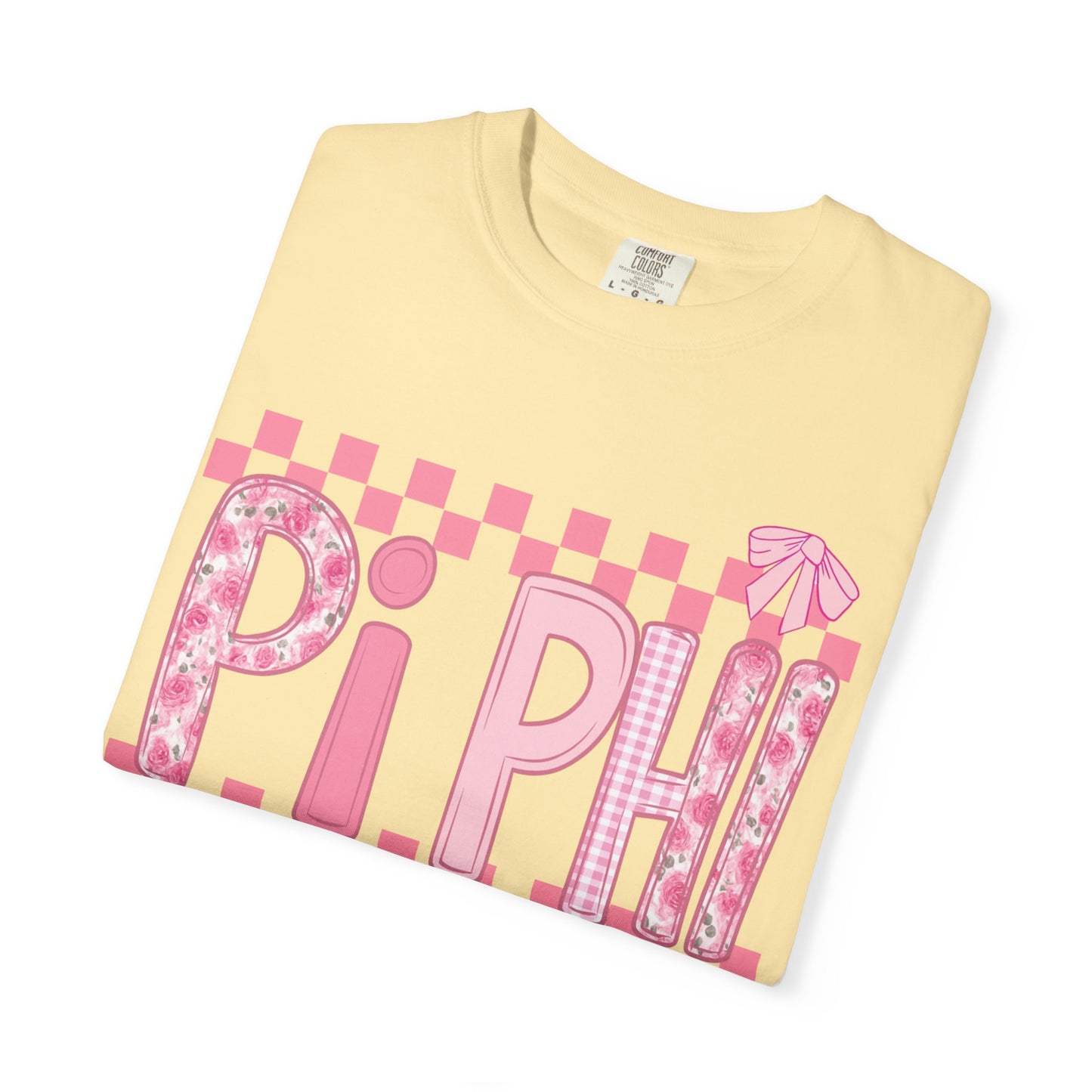Cute Garment-Dyed T-Shirt for Sorority Sisters, Pi -Checked Style, Perfect for Casual Outings, Sorority Events, Gifts