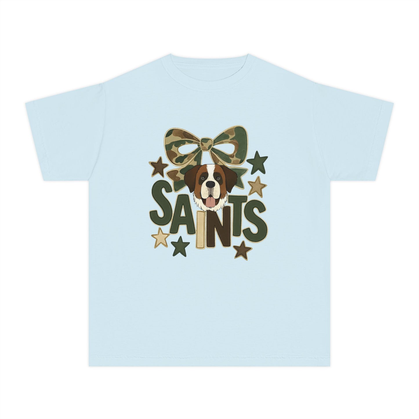 Camo Saints Youth Tee, Fun T-Shirt for Dog Lovers, Kids Outdoor Adventure Gear, Birthday Gift, Casual Wear