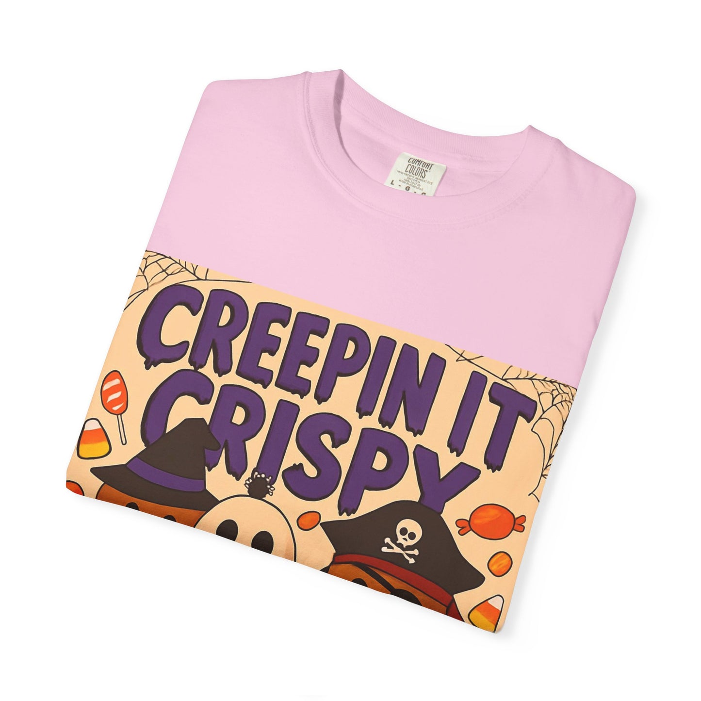 Halloween Themed T-Shirt, Creepin It Crispy T-Shirt, Unisex Shirt for Fall, Cute Halloween Tee, Festive Ghost & Candy Design