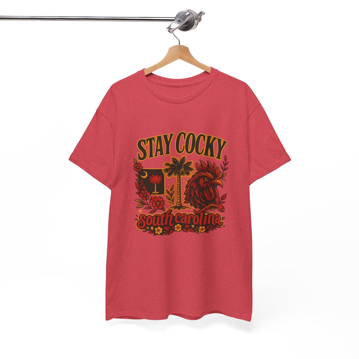 Stay Cocky Unisex Heavy Cotton Tee, Casual Graphic Tee, South Carolina Pride Shirt, Fun Vacation Wear, Perfect Gift for Gamecocks Fans