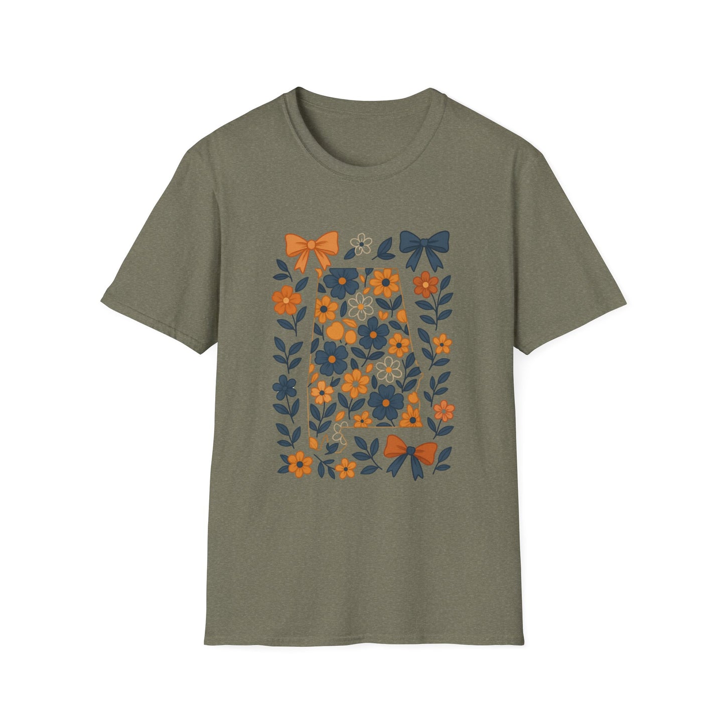 AU Floral Bow Graphic T-Shirt, Softstyle Tee, Botanical Print Shirt, Gift for Her, Casual Wear, Summer Fashion, Vintage Aesthetic