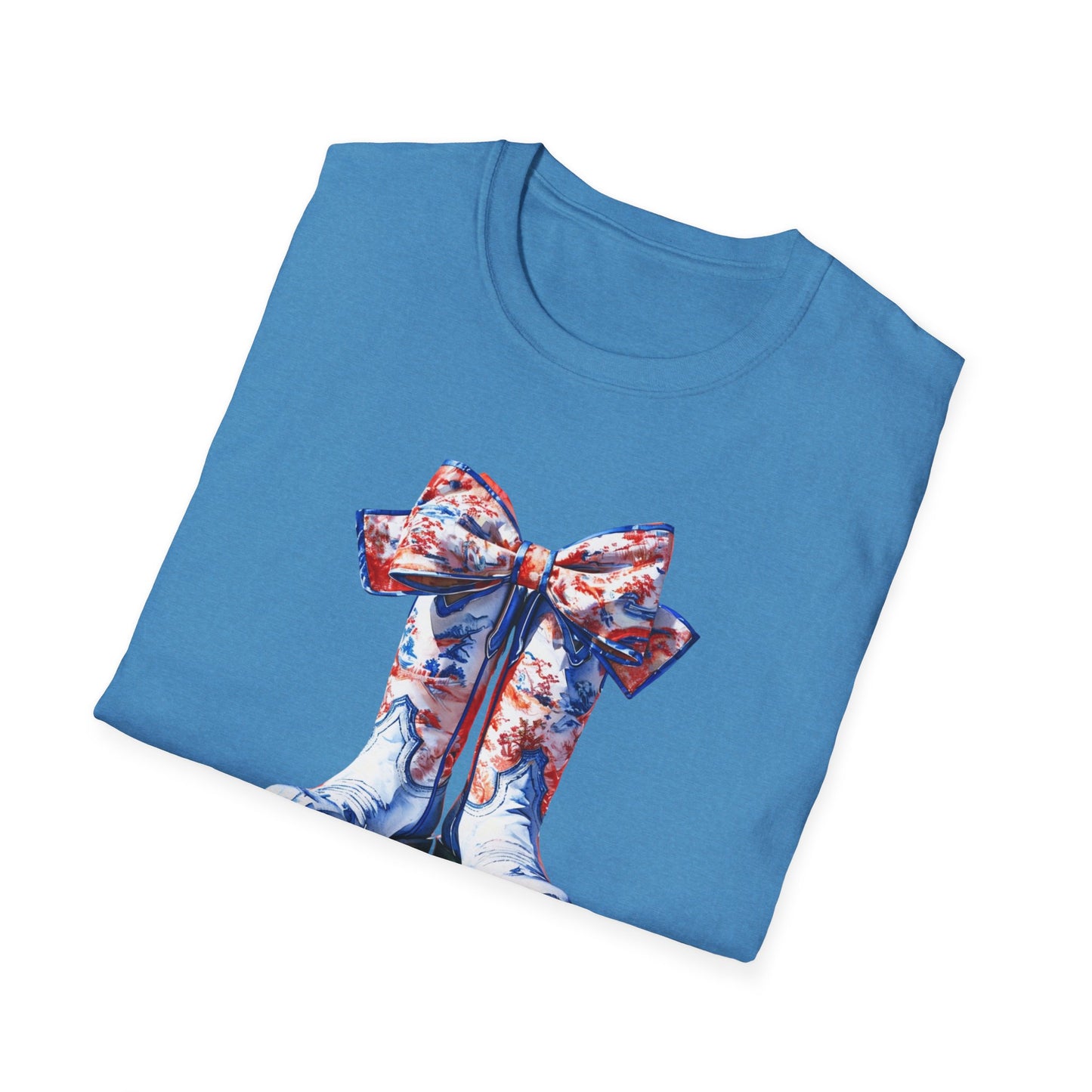 , go Rebs  Cheerful Unisex Softstyle T-Shirt with Bow Design | Gift for Sports Fans, Casual Wear, Team Spirit, Game Day Shirt, Cheerleading Top