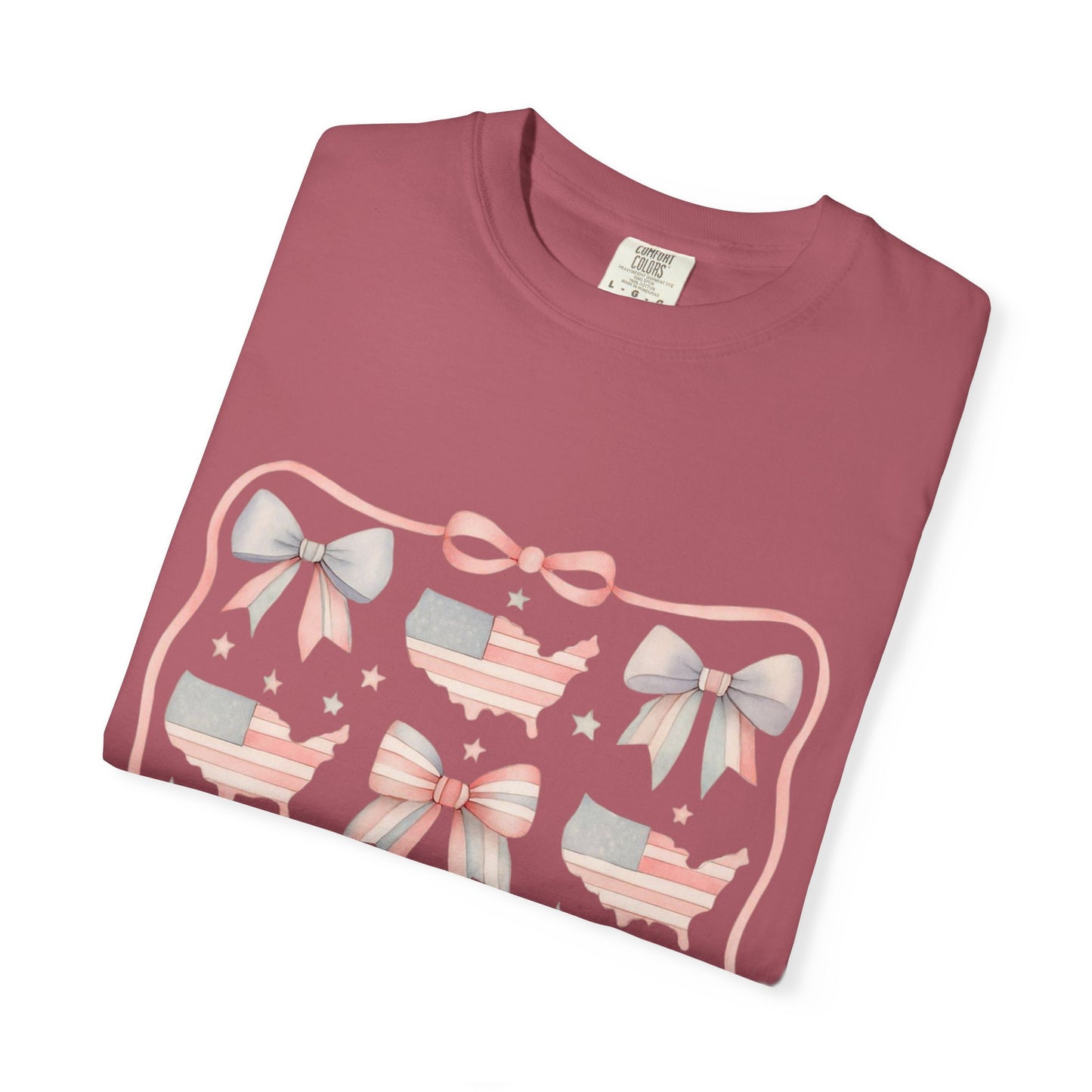 America Coquette Cute Bow Pattern Comfort Colors Unisex T-Shirt - 4th of July USA Celebration