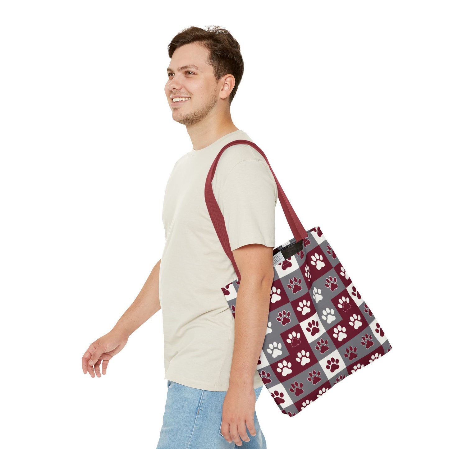 MS Bulldog Tote Bag - AOP, Paw Print Design, Reusable Shopping Bag, Mississippi Bulldog Fan, Animal Lover Accessory