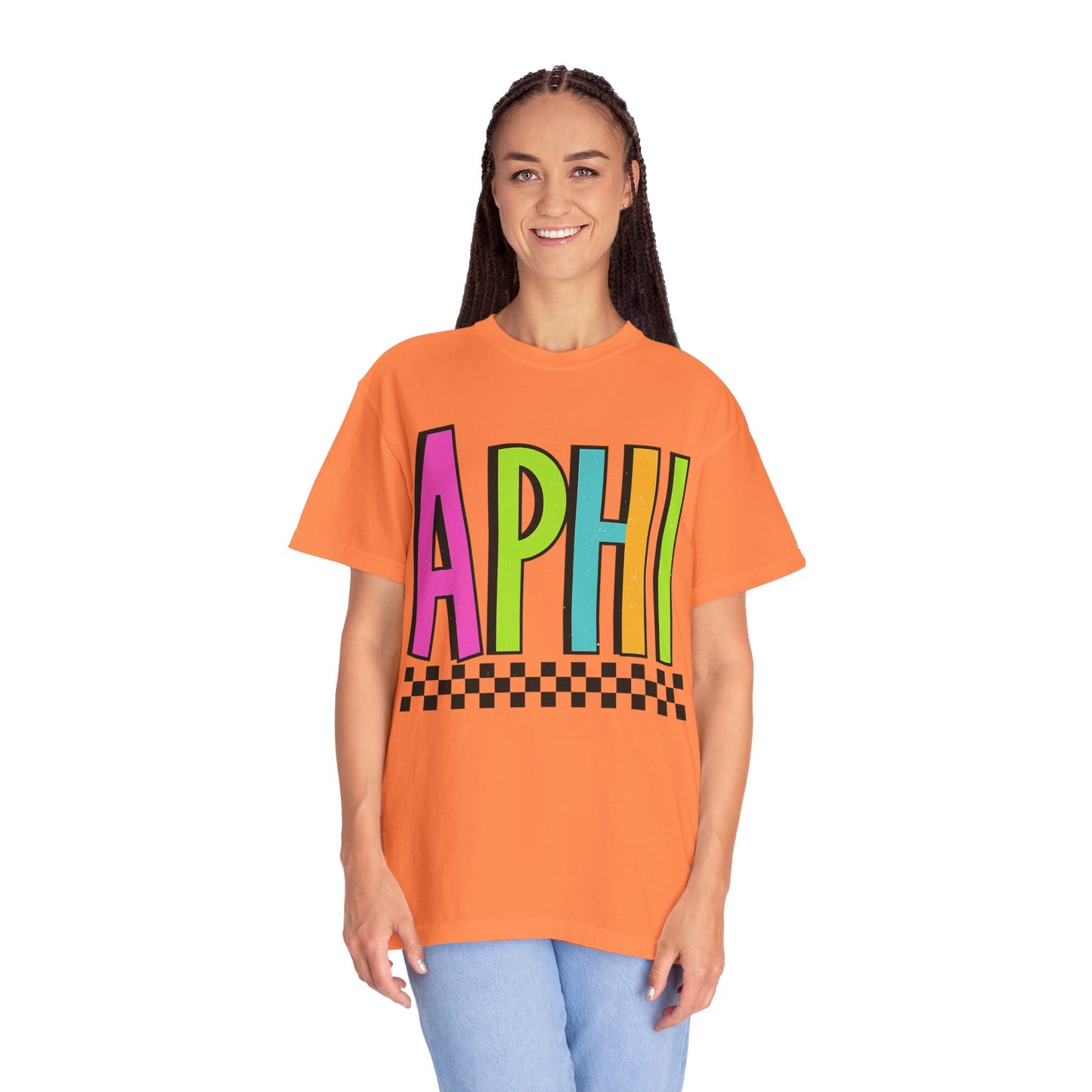 Checkered Neon Alpha P Colorful Graphic Unisex T-Shirt