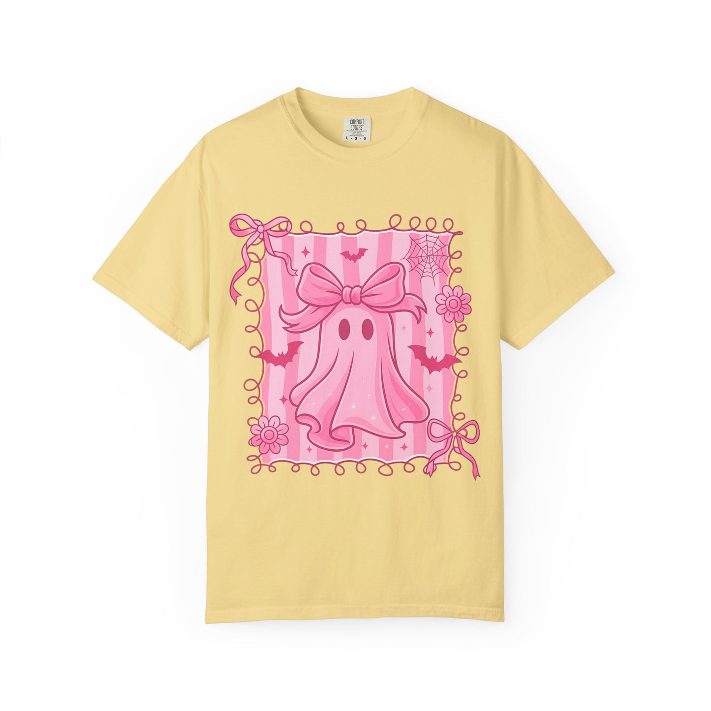 Cute Pink Ghost Graphic T-Shirt, Pink Halloween Tee, Unisex Garment-Dyed Top, Spooky Style for Fall, Trick or Treat Fashion