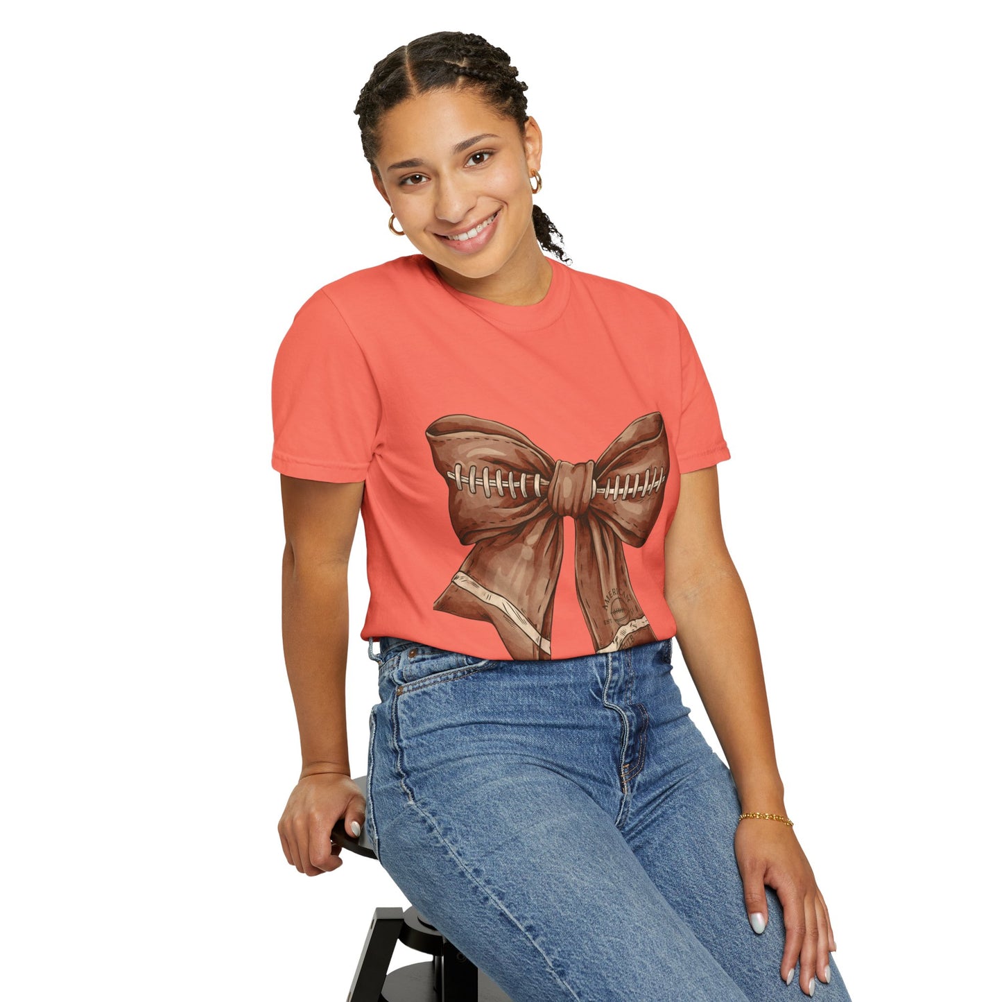 Football Bow T-Shirt: Unisex Casual Wear for Game Day Apparel