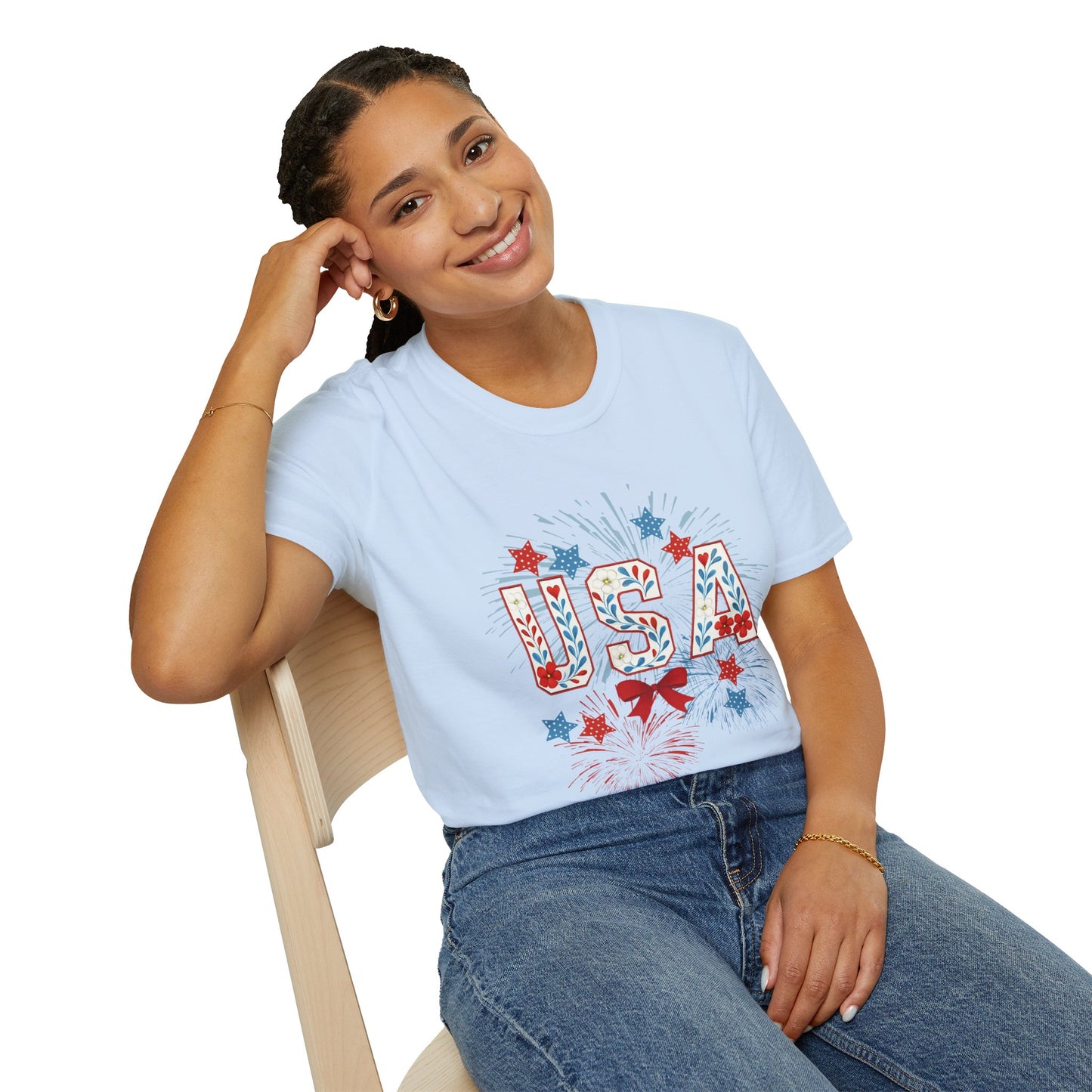 Patriotic USA Fireworks T-Shirt, 4th of July Tee, Unisex Graphic Shirt, Independence Day Apparel, Stars and Stripes Clothing