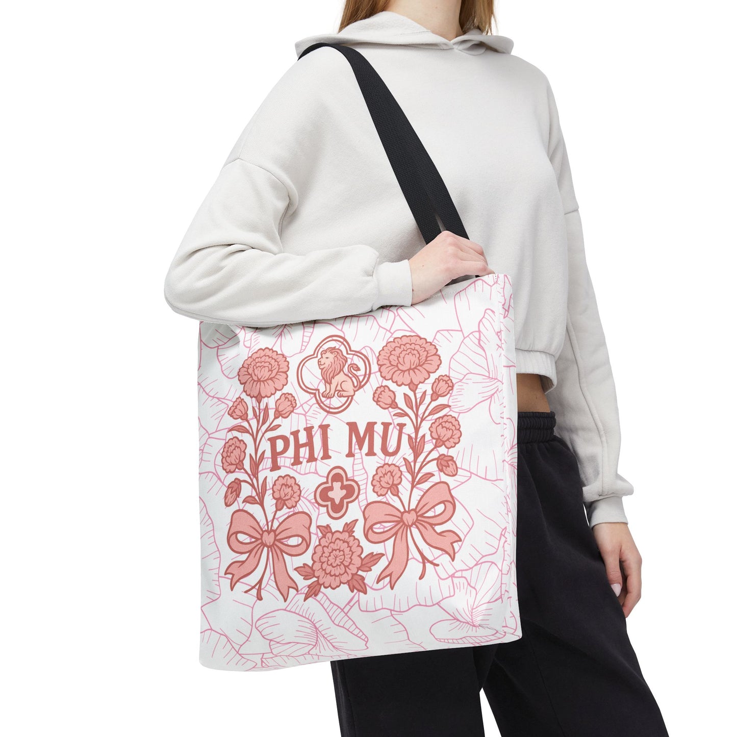 Phi Mu Floral Tote Bag, Sorority Bag, Gift for Sorority Sisters, Pink Floral Tote, College Essentials, AOP Design