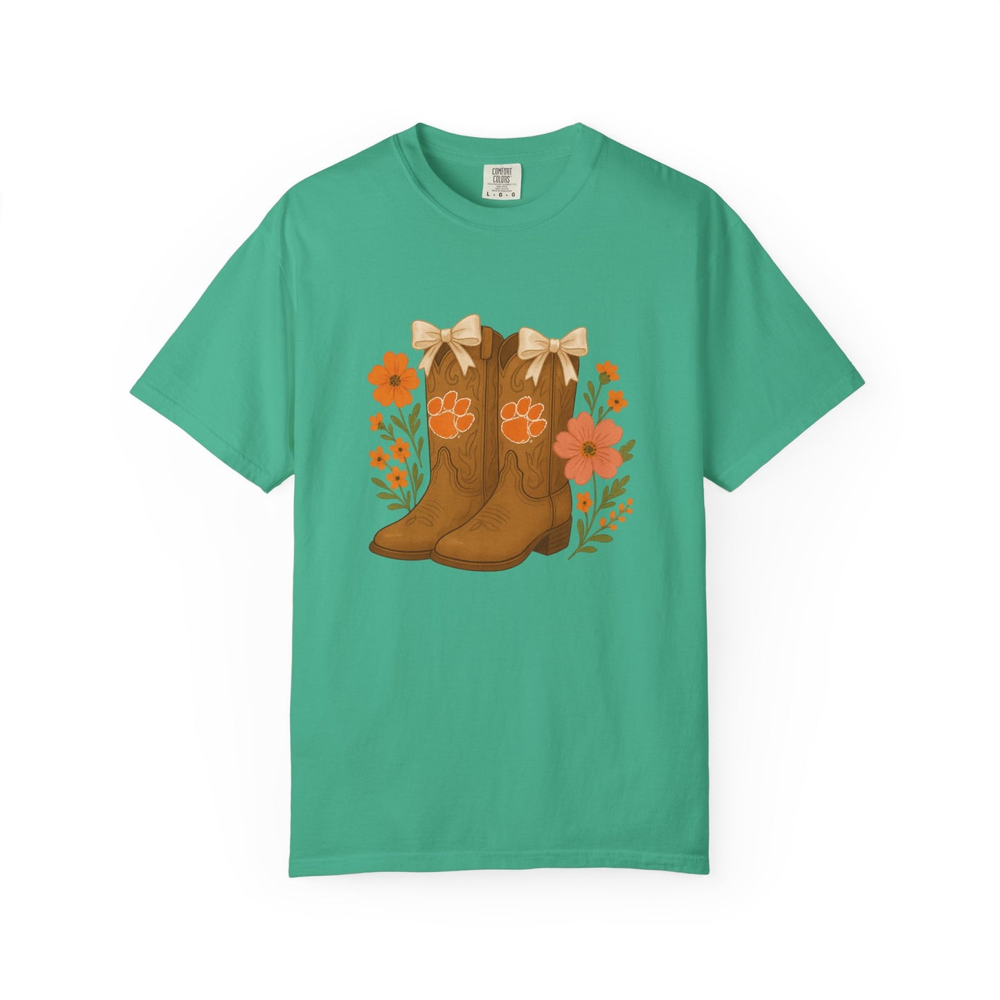 Cowgirl Boots Floral T-Shirt, Go Tigers Game Day, Comfort Colors