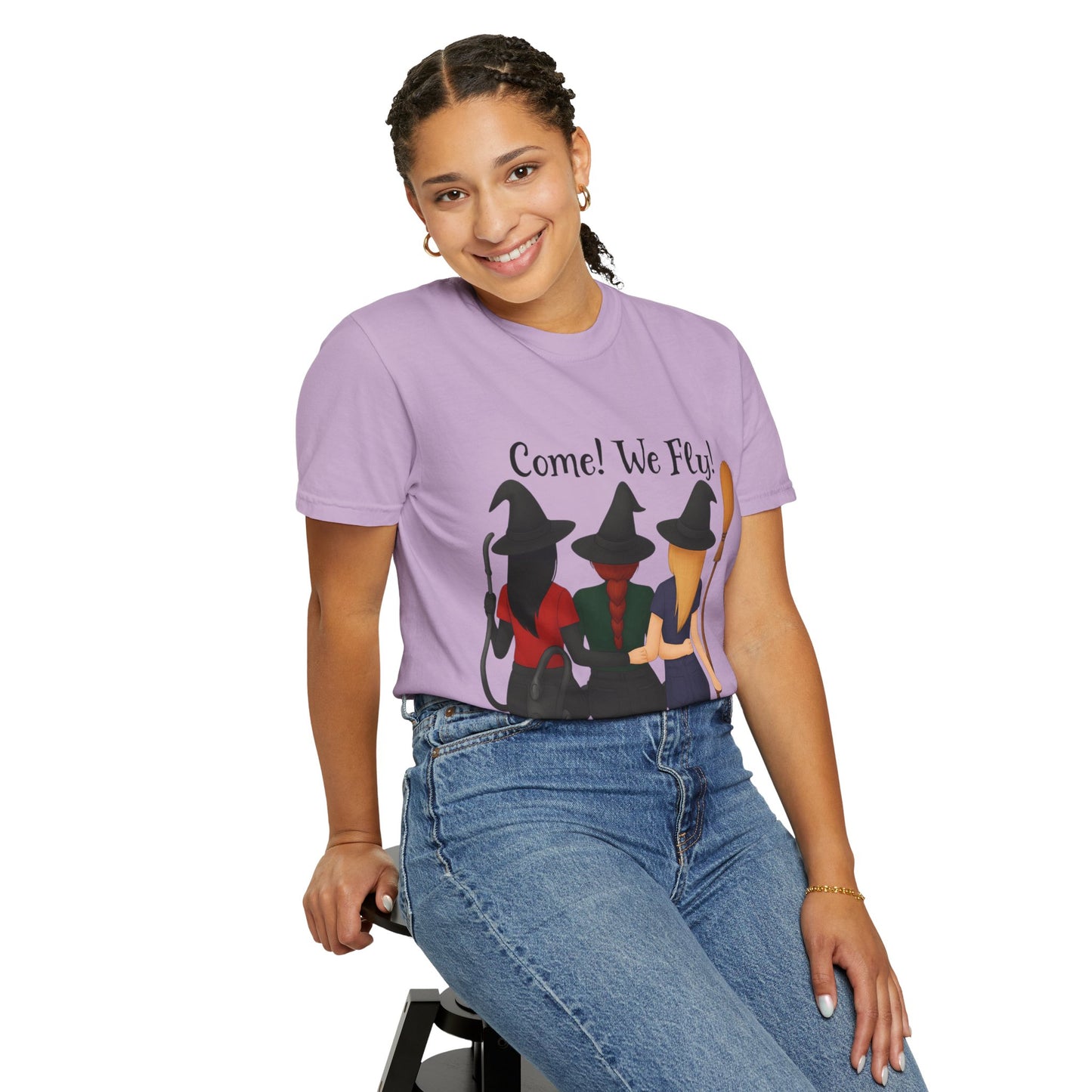 Witchy Halloween T-shirt - Come We Fly Unisex Garment-Dyed Tee