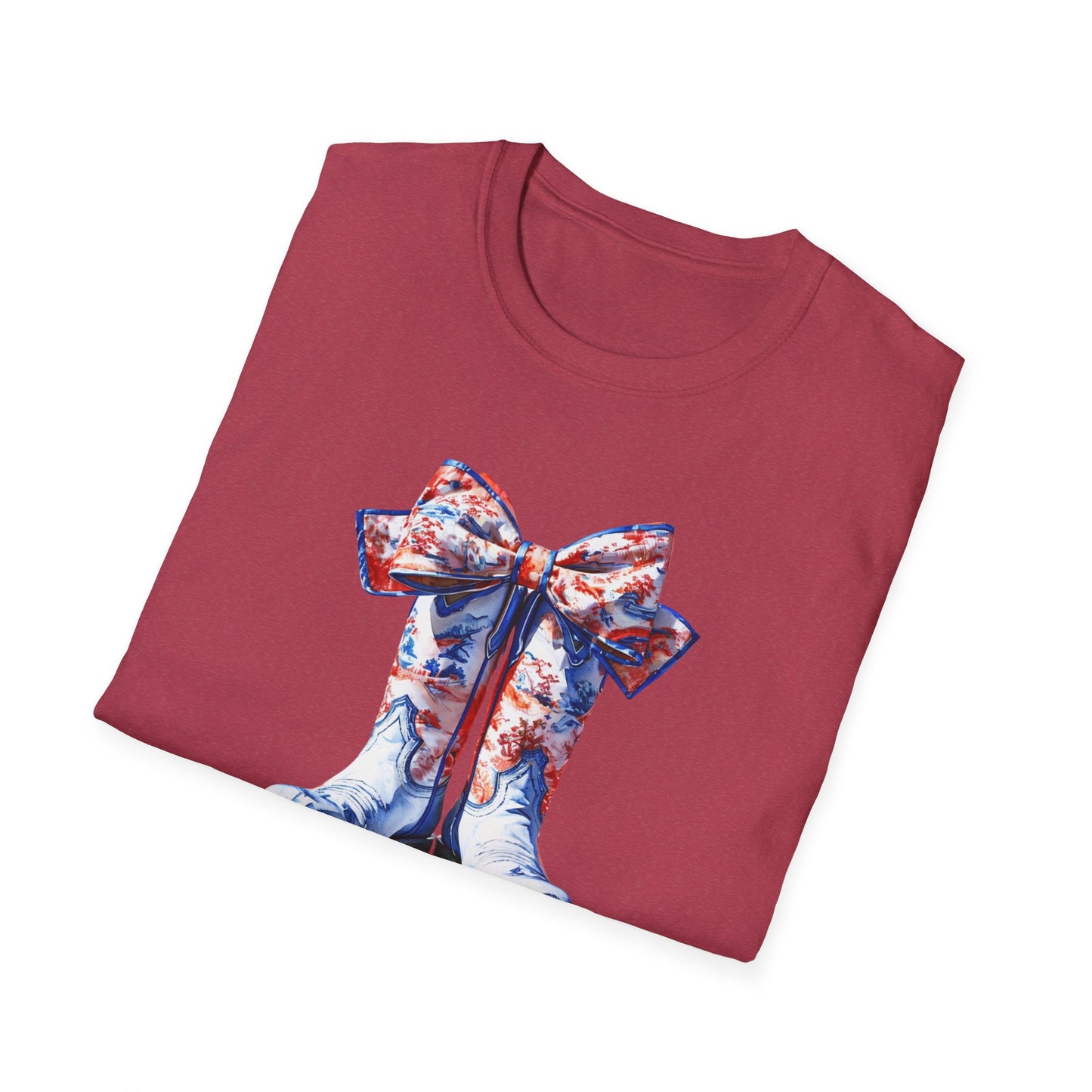 , go Rebs  Cheerful Unisex Softstyle T-Shirt with Bow Design | Gift for Sports Fans, Casual Wear, Team Spirit, Game Day Shirt, Cheerleading Top