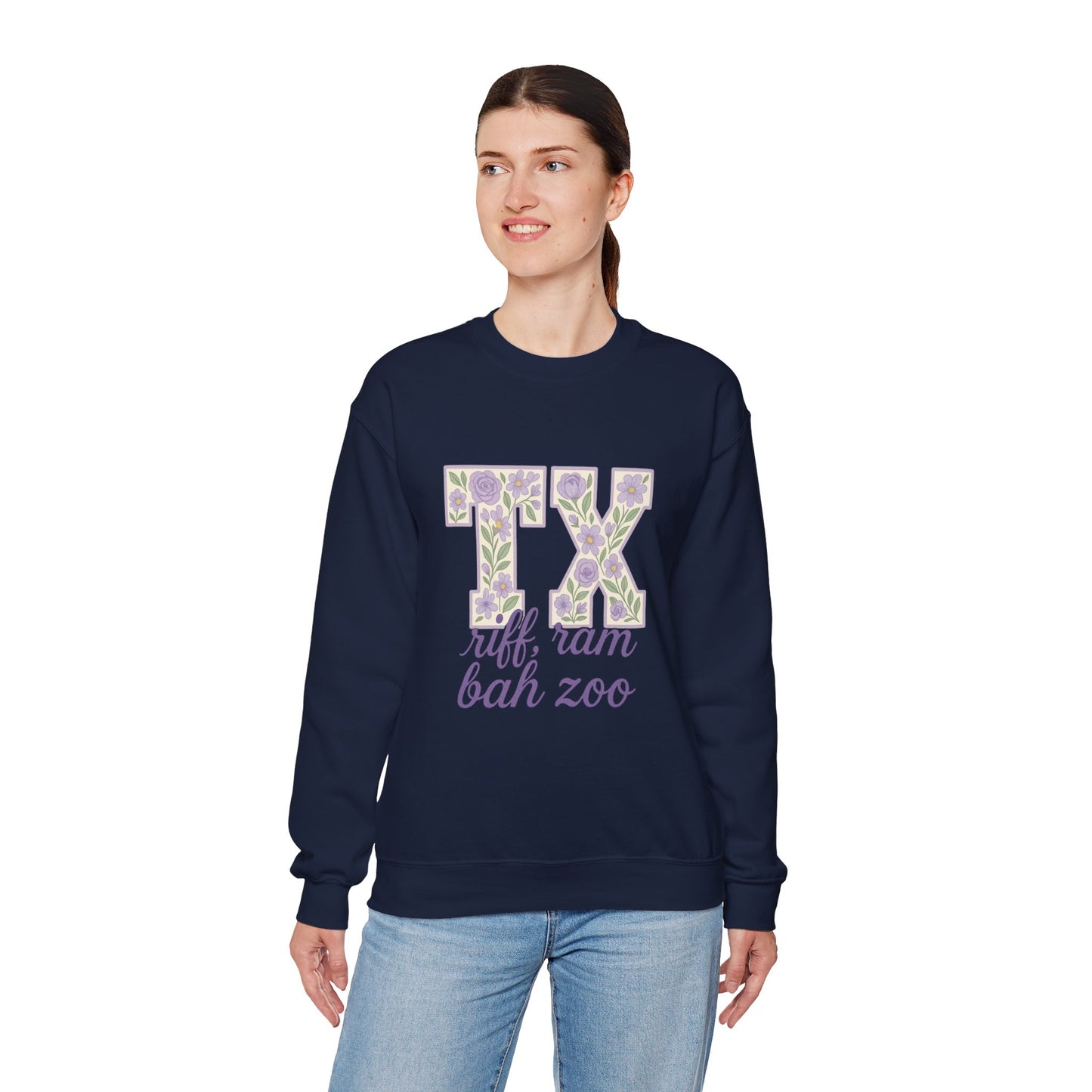 Texas Floral Sweatshirt, Cozy Unisex Crewneck, TX Riff Ram Bah Zoo Pullover, Gift for College Students, Texas Pride Apparel, Spring Fashion