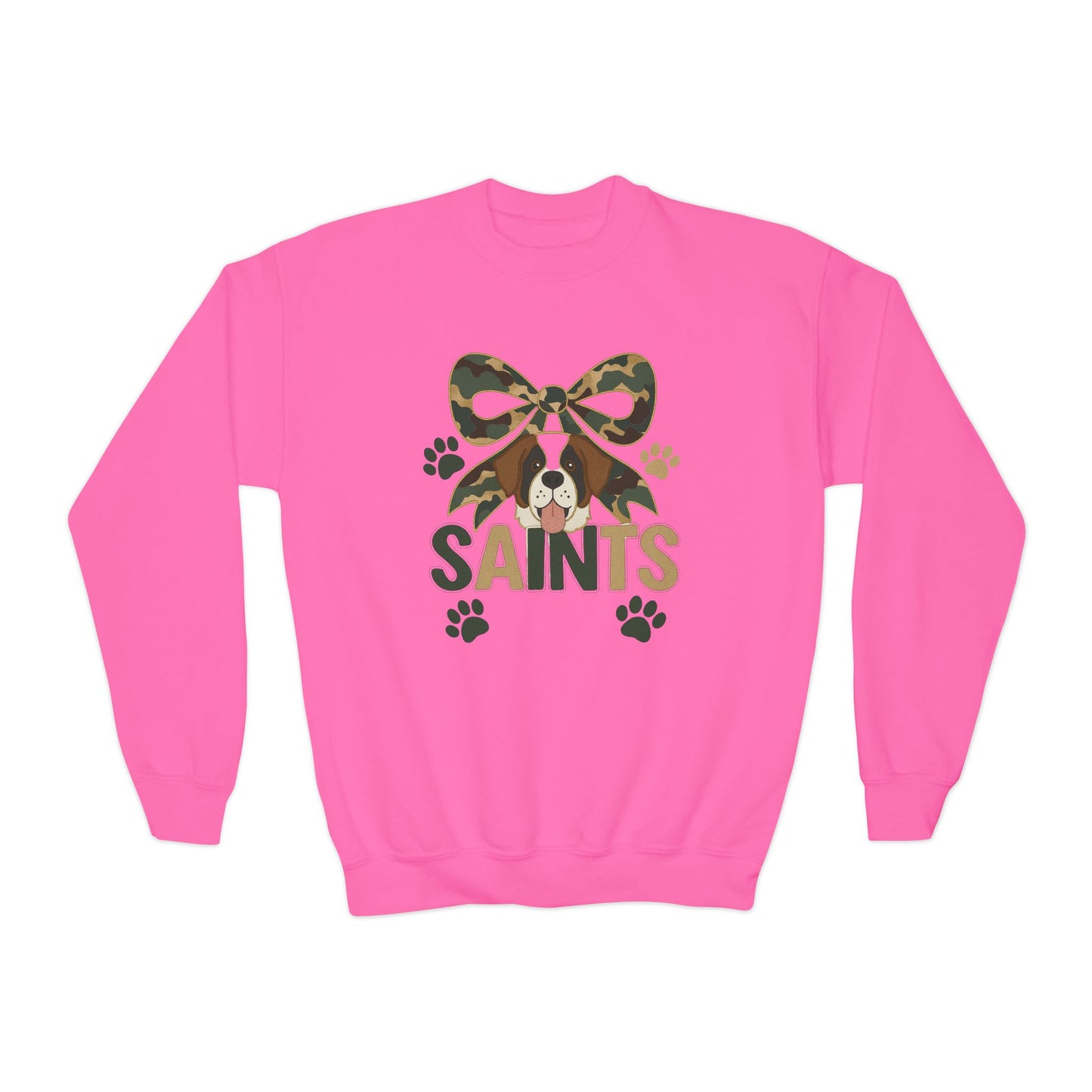 Youth Crewneck Sweatshirt with Camo Bow and Paw Prints, Dog Lovers Gift, Cozy Pet-Themed Apparel, Great for Holidays, Perfect for [...]
