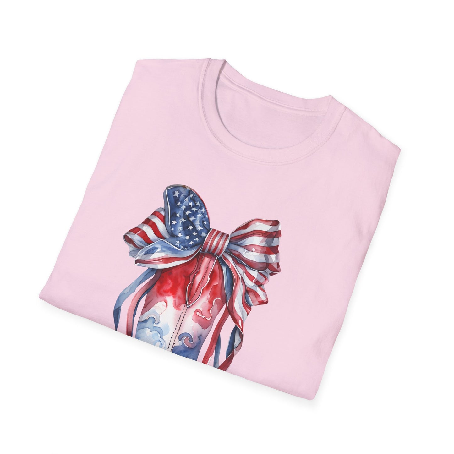 Patriotic Cowboy Boot T-Shirt | Unisex Softstyle Tee for Independence Day