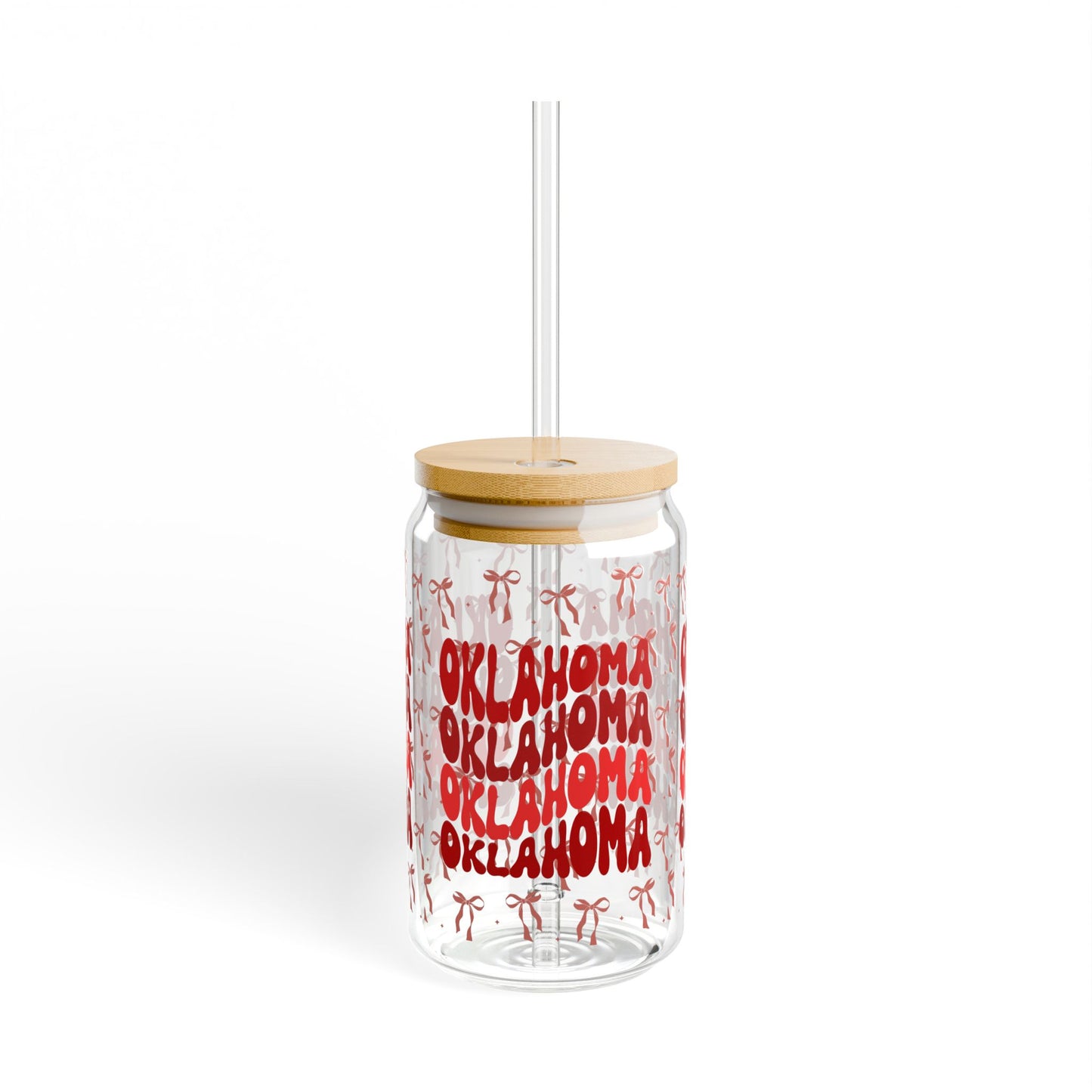 Coquette Bow Oklahoma Sipper Glass, 16oz - Fun Tropical Drinkware for Parties, Beach Days, Gifts, Home Decor, Eco-Friendly, OK boomer sooner, graduation gift