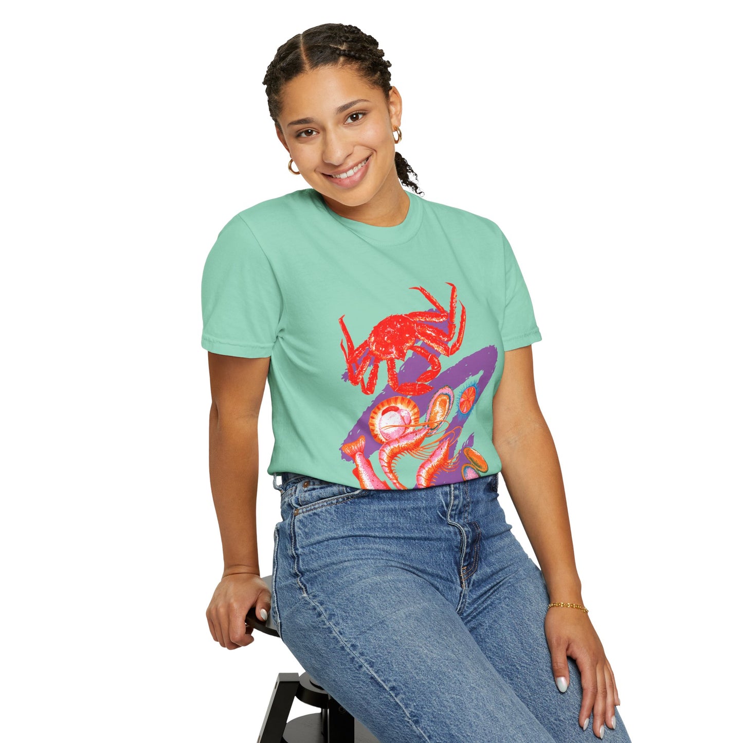 Comfort Colors Vibrant Seafood T-Shirt, French Coastal Tee, Distressed Shirt, Oversized Coquette Aesthetic, Nautical Style