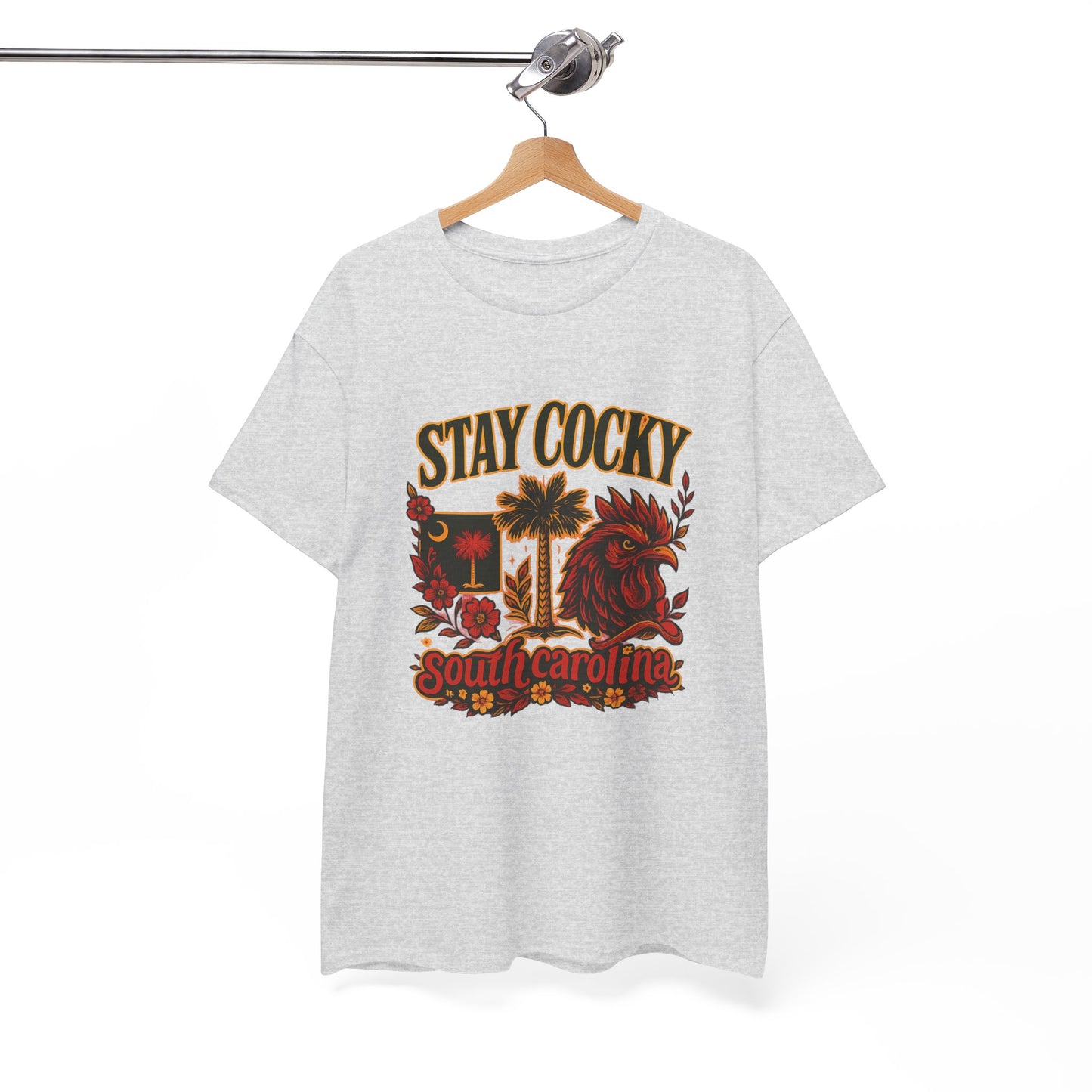 Stay Cocky Unisex Heavy Cotton Tee, Casual Graphic Tee, South Carolina Pride Shirt, Fun Vacation Wear, Perfect Gift for Gamecocks Fans