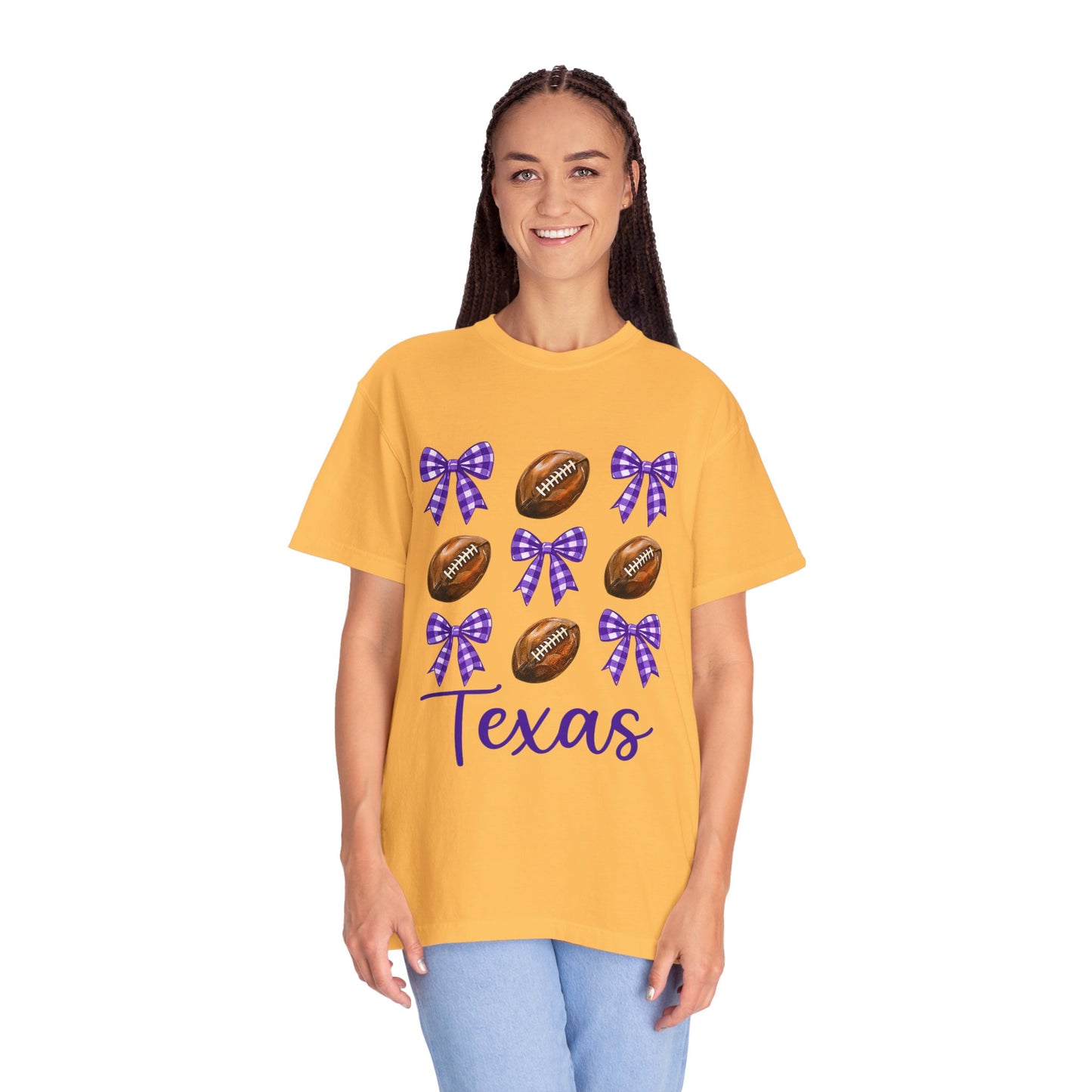 Texas Football Unisex T-Shirt with Purple Bows - Game Day Sports Apparel for Horned Frogs Fans