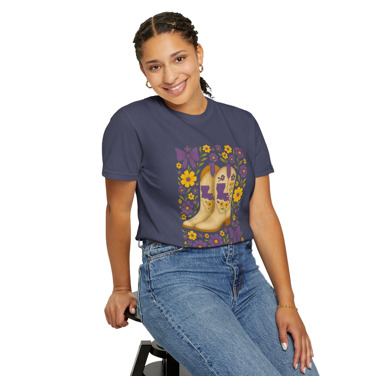 T-Shirt - Western Floral Boot T-Shirt, Vintage Graphic Shirt, Gift for Cowgirl, LSU Tigers, Louisiana Game Day