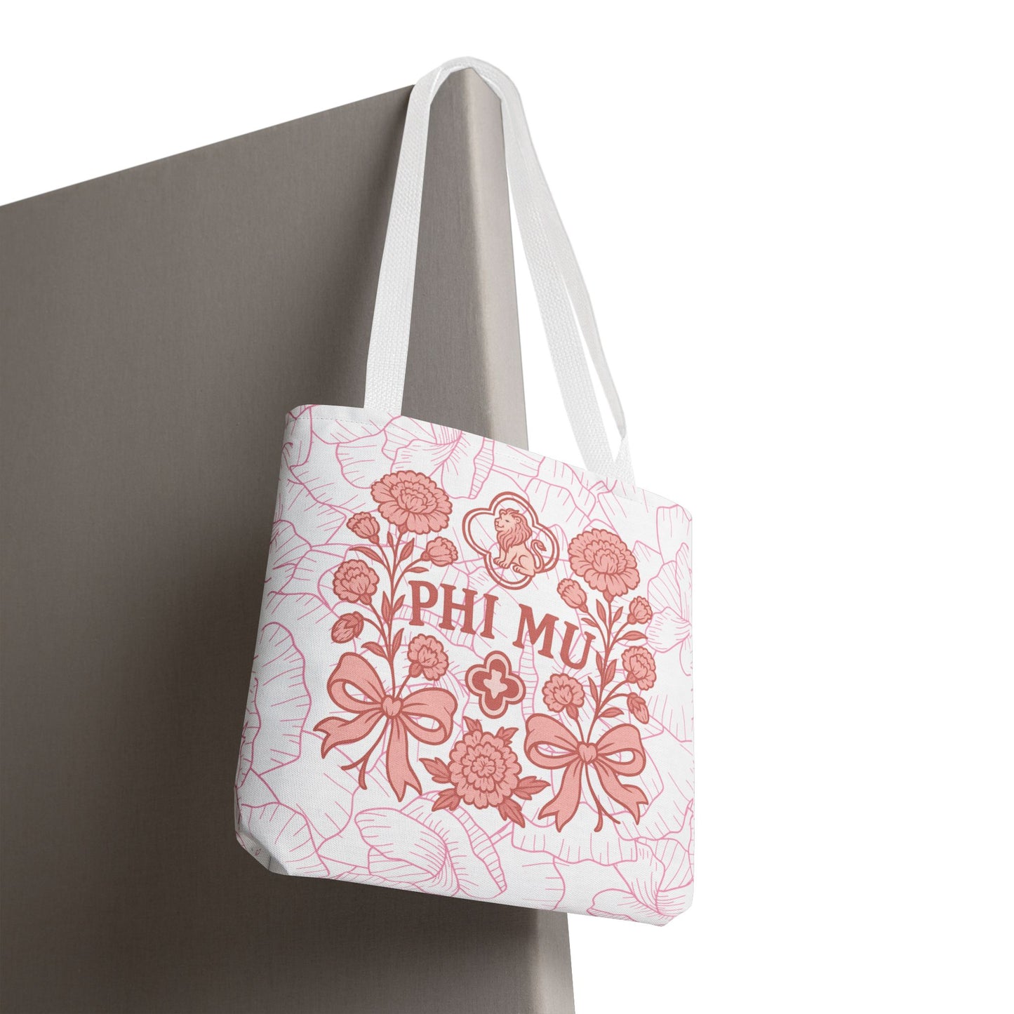 Phi Mu Floral Tote Bag, Sorority Bag, Gift for Sorority Sisters, Pink Floral Tote, College Essentials, AOP Design