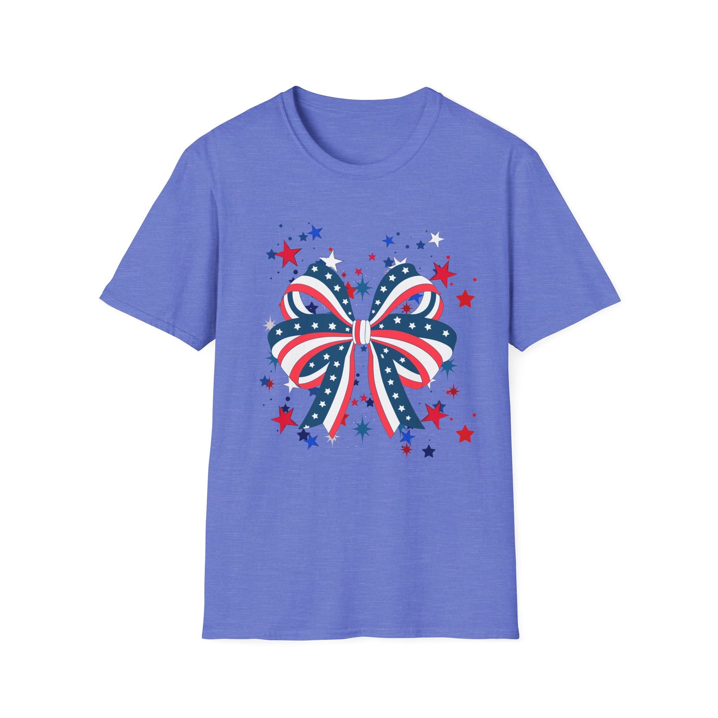 Patriotic Bow T-Shirt for Celebrations, 4th of July, Summer BBQ, Casual Outfit, Gift for Her, Unisex Softstyle Tee