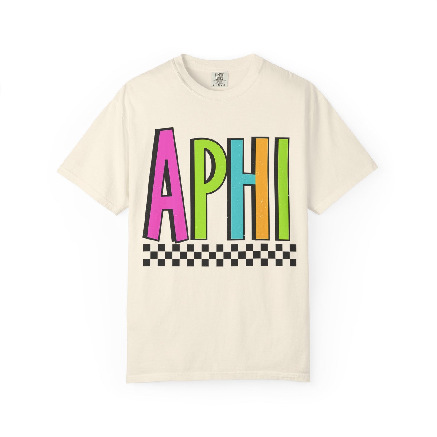 Checkered Neon Alpha P Colorful Graphic Unisex T-Shirt