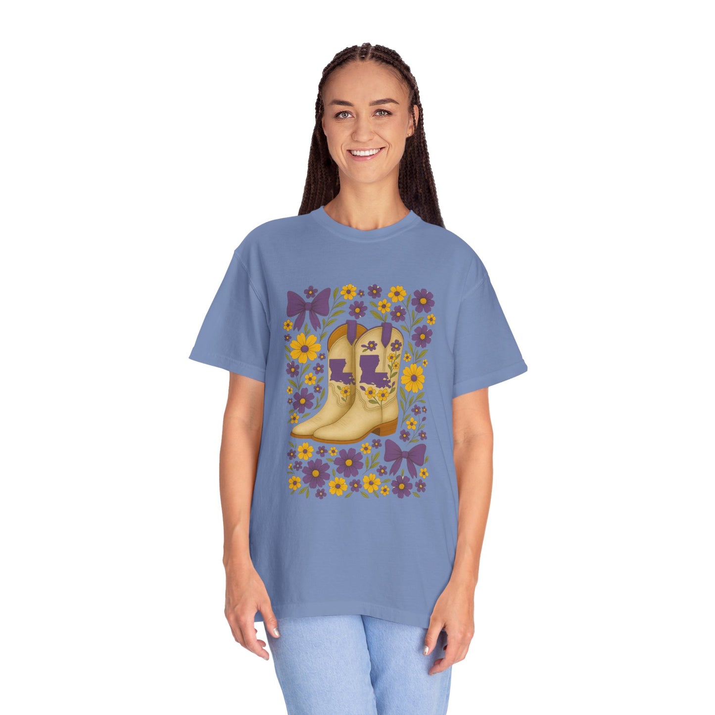 T-Shirt - Western Floral Boot T-Shirt, Vintage Graphic Shirt, Gift for Cowgirl, LSU Tigers, Louisiana Game Day