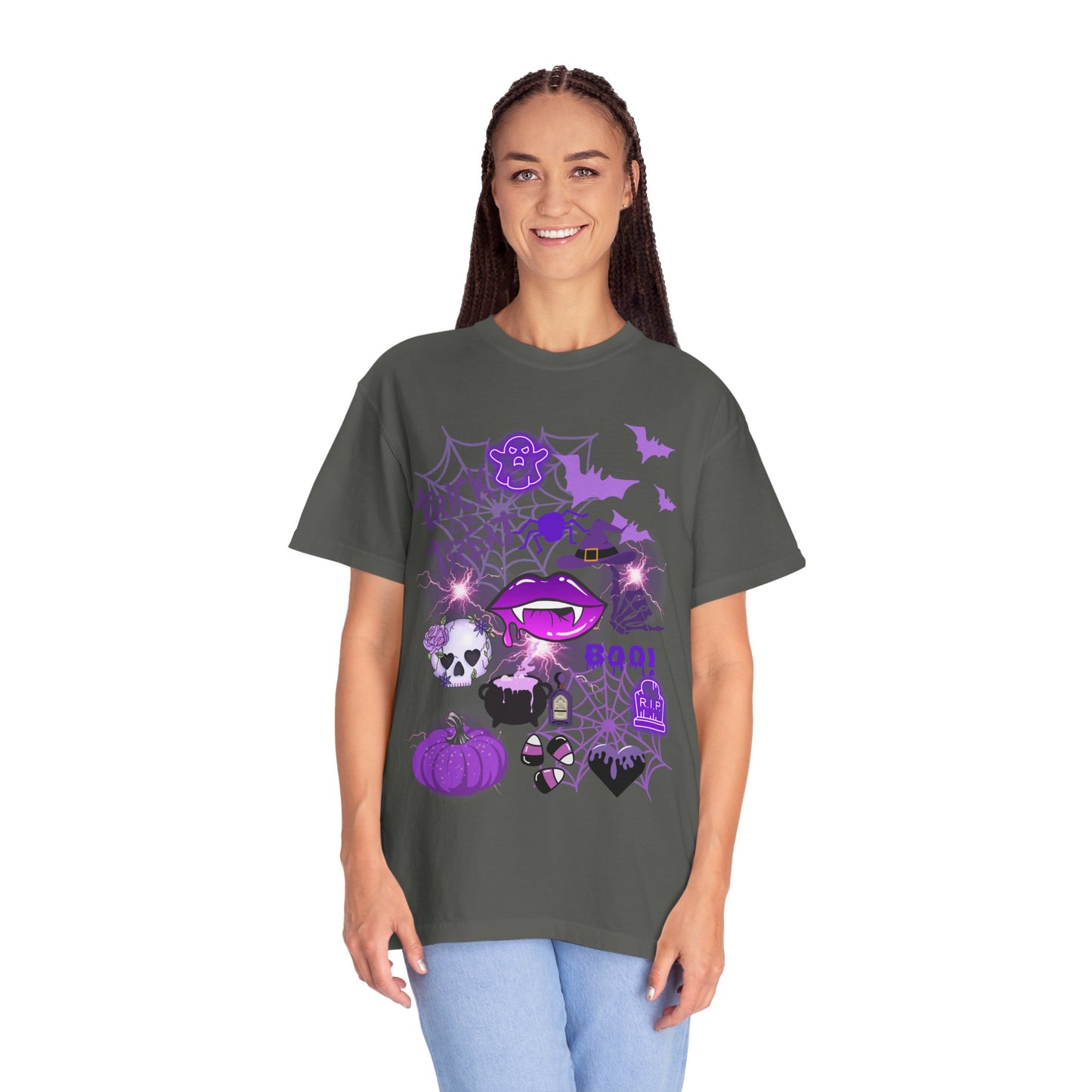 Spooky Purple Vibes Halloween Graphic T-Shirt, Fun Unisex Tee for Spooky Season, Trick or Treat, Boo! Shirt, Halloween Party Wear, Gift Idea