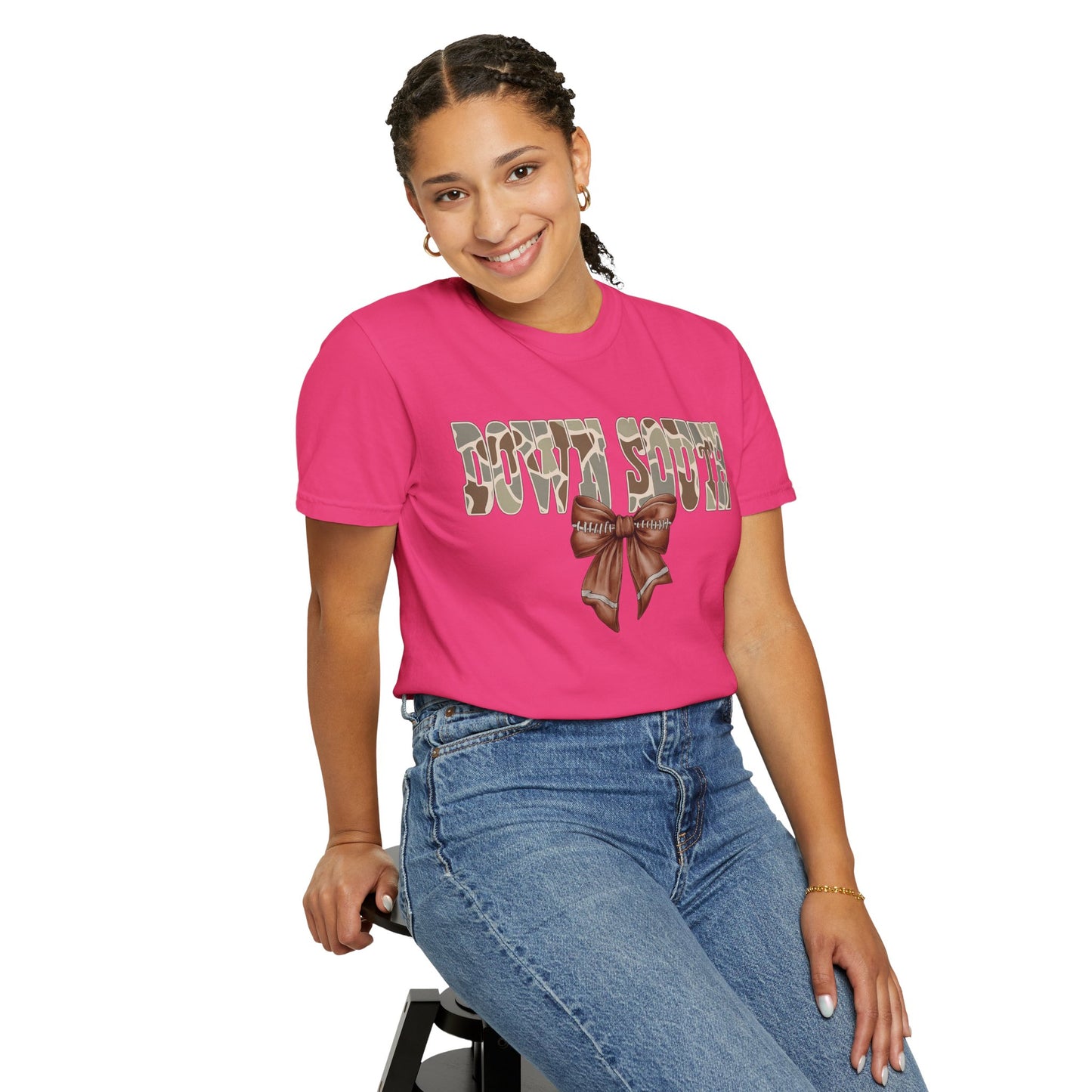 Camo Bow Graphic Tee - Trendy Apparel for Casual Outings and Birthdays