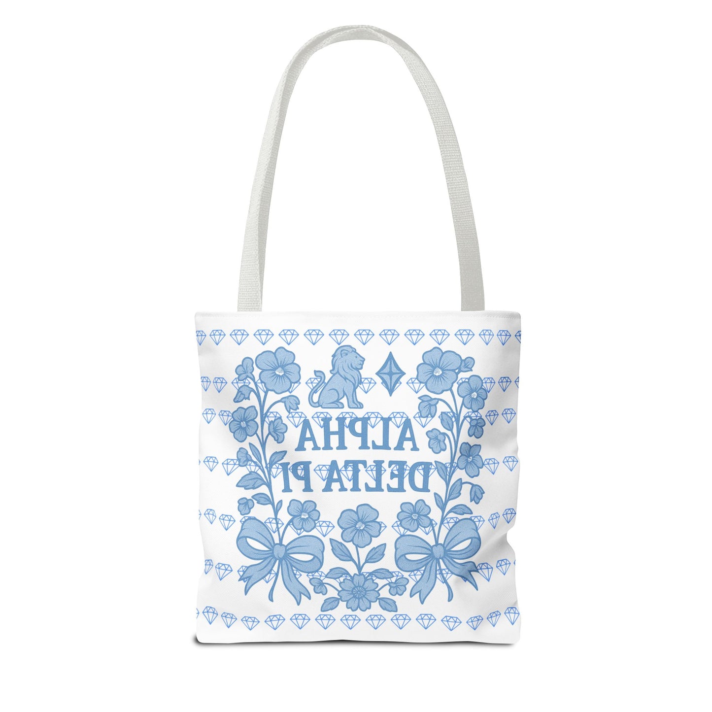 Alpha Delta Pi Floral Tote Bag - Stylish Sorority Accessory, Gift for College Students, Everyday Use, Blue Floral Design, AOP Style