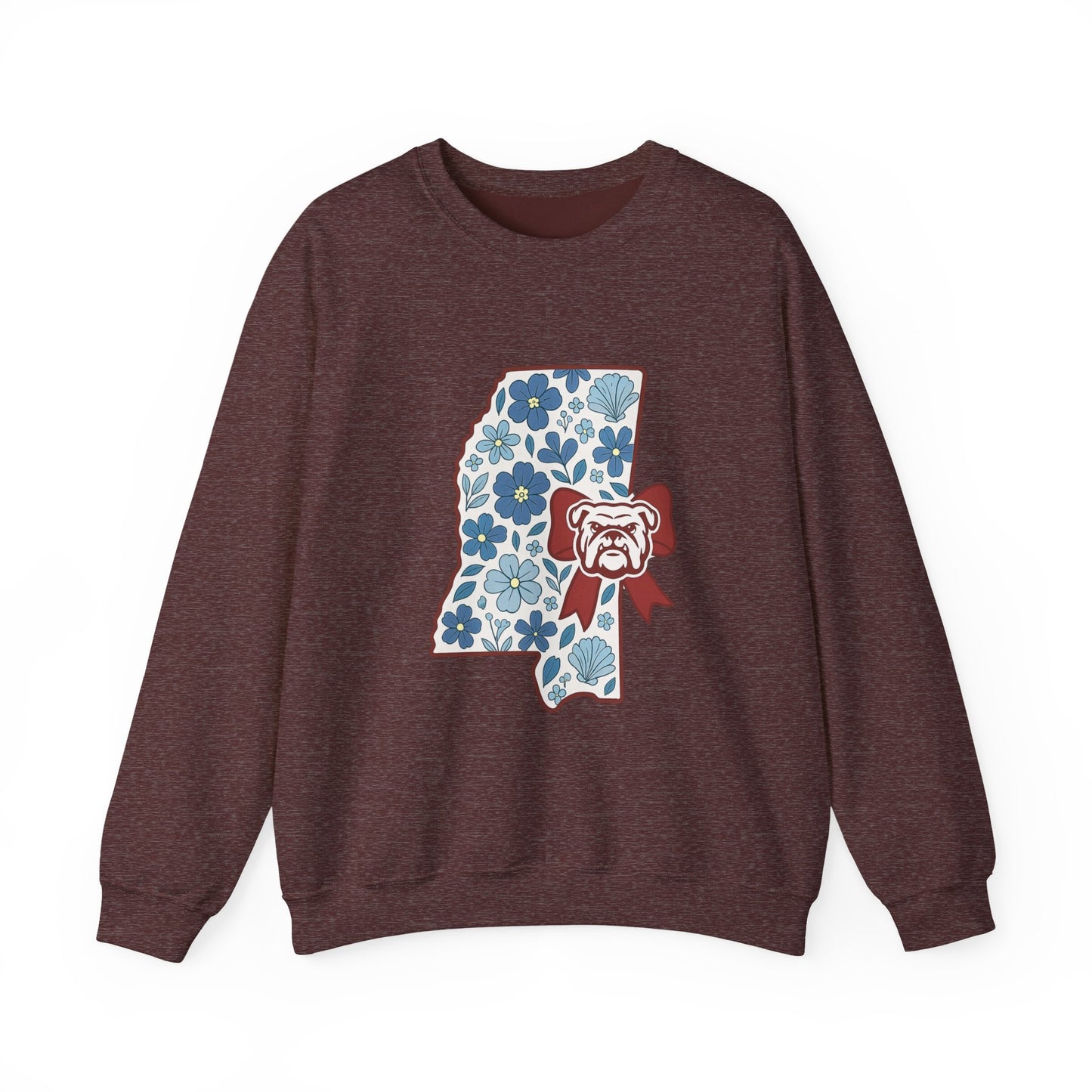 Mississippi Flower Bulldog Crewneck Sweatshirt, Cozy Sweatshirt for Fall, Gift for Dog Lovers, College Apparel, Casual Fashion