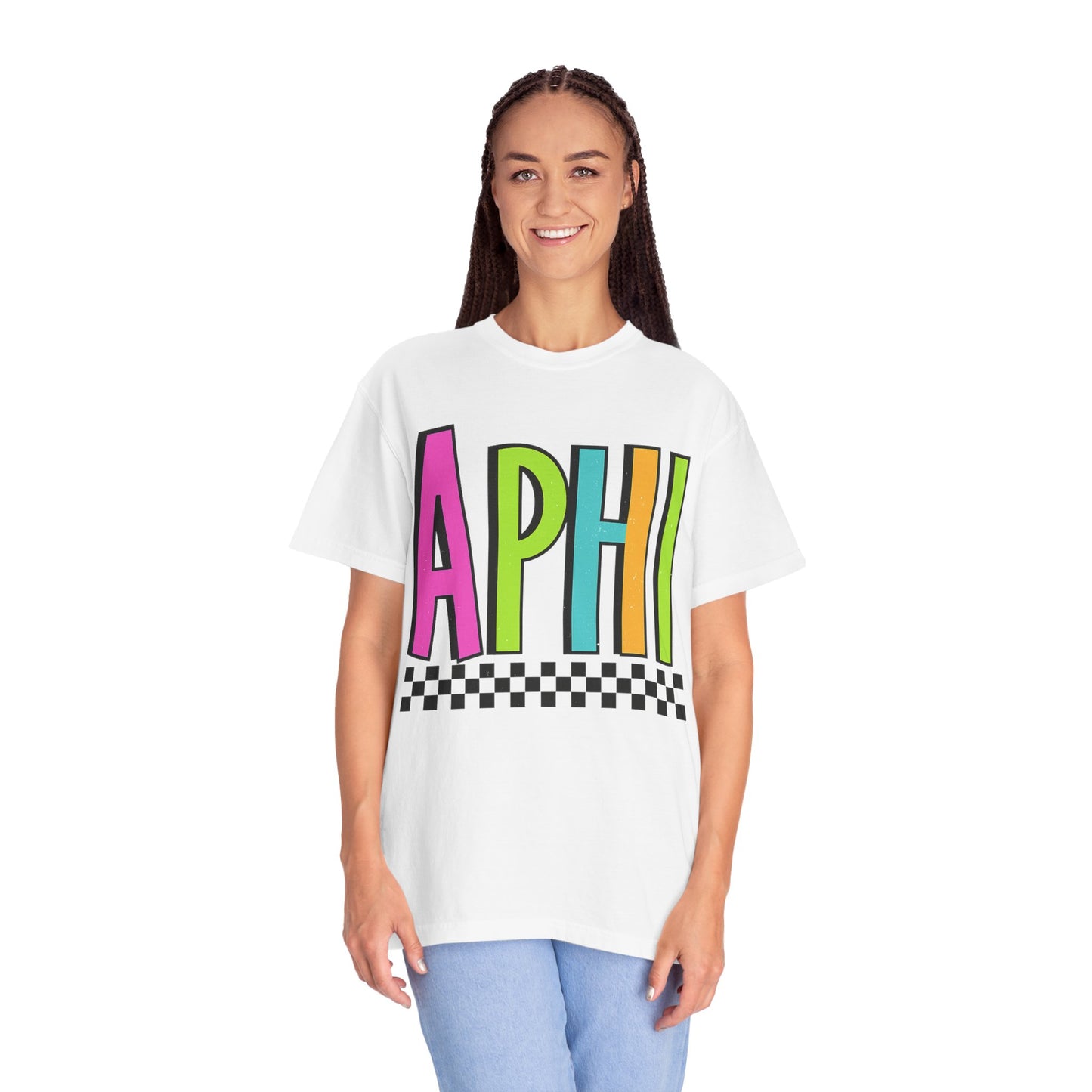 Checkered Neon Alpha P Colorful Graphic Unisex T-Shirt