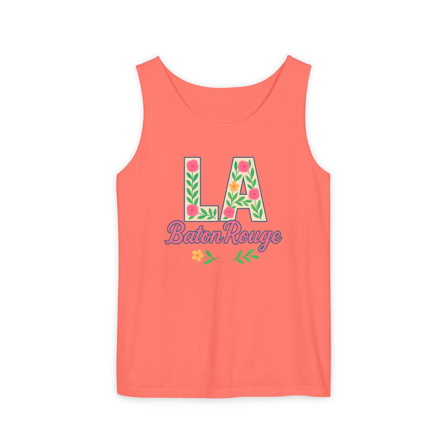 LA Baton Rouge Floral Tank Top, Summer Vibes, Unisex Apparel, Gift for Friends, Vacation Outfit, Spring/Summer Wear, Comfort Colors, Graduation Gift