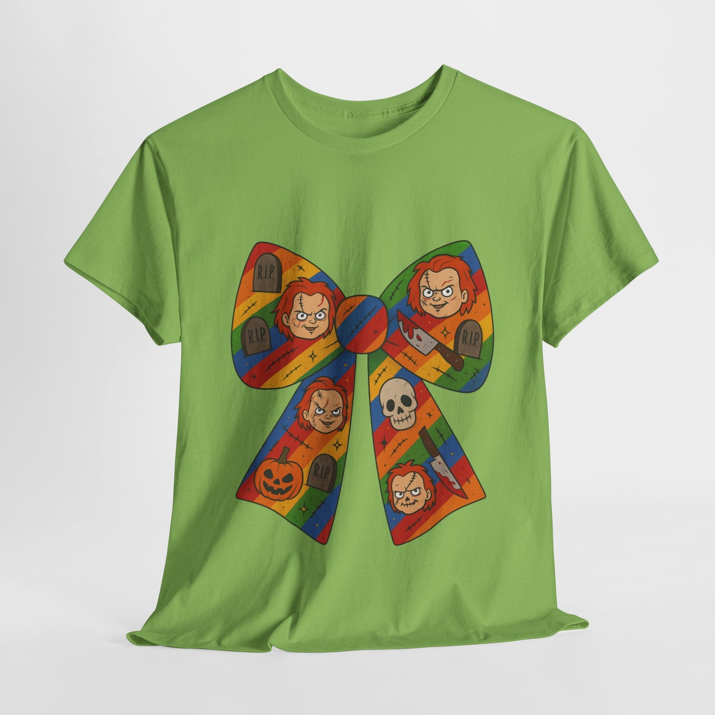 Colorful Halloween Bow Tee, Fun Costume T-Shirt, Halloween Party Shirt, Unisex Graphic Tee, Cozy Everyday Wear, Unique Gift Idea