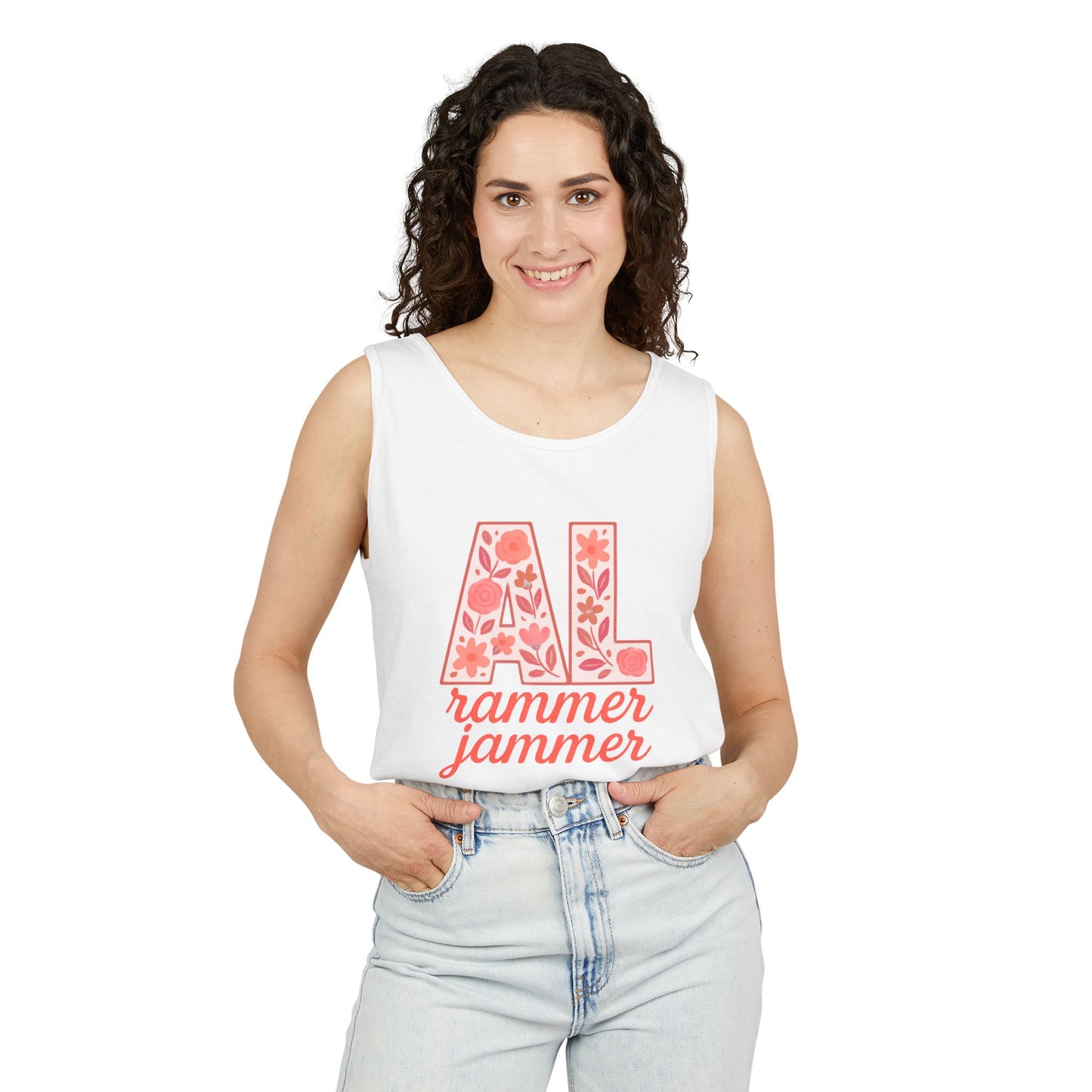 Floral Alabama Rammer Jammer Tank Top, Summer Tee, College Apparel, Game Day Shirt, Unisex Summer Clothing, Southern Style Top, Comfort Colors, Graduation Gift