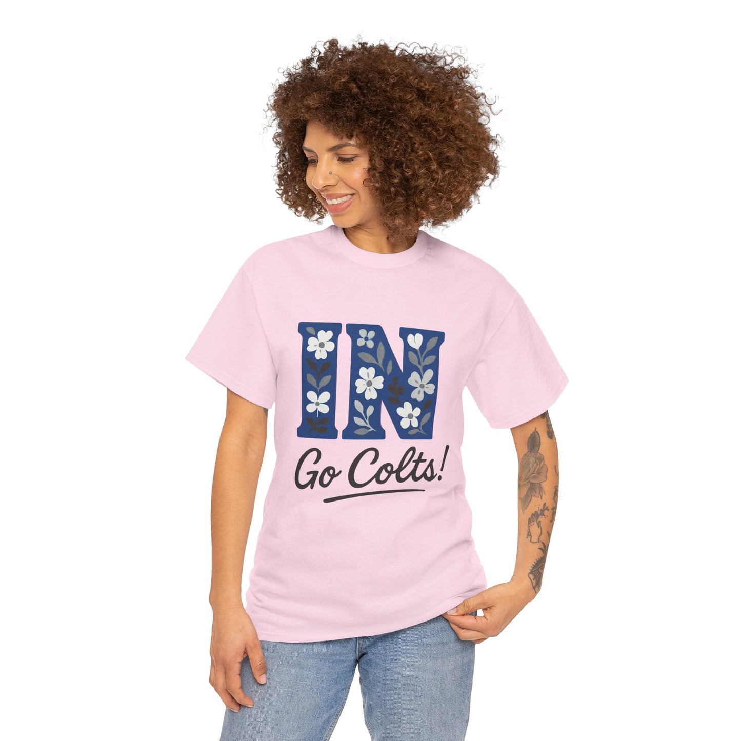 Floral Colts Tee | Unisex Heavy Cotton Tee for Sports Fans, Indiana Pride