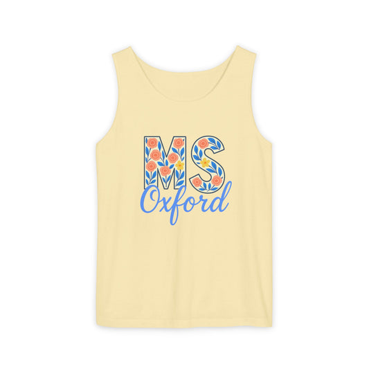 Oxford MS Floral Design Unisex Tank Top, Summer Tee, Oxford MS Apparel, Gift for Her, Vacation Wear, Floral Gift, Comfort Colors, Graduation Gift