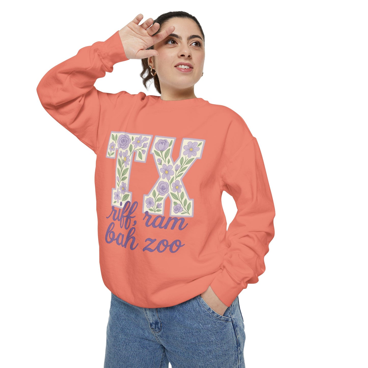 TCU Floral TX Sweatshirt - Unisex Garment-Dyed, Cozy Casual Wear, Texas Pride, Gift for Friends, College Apparel, Spring Outfits
