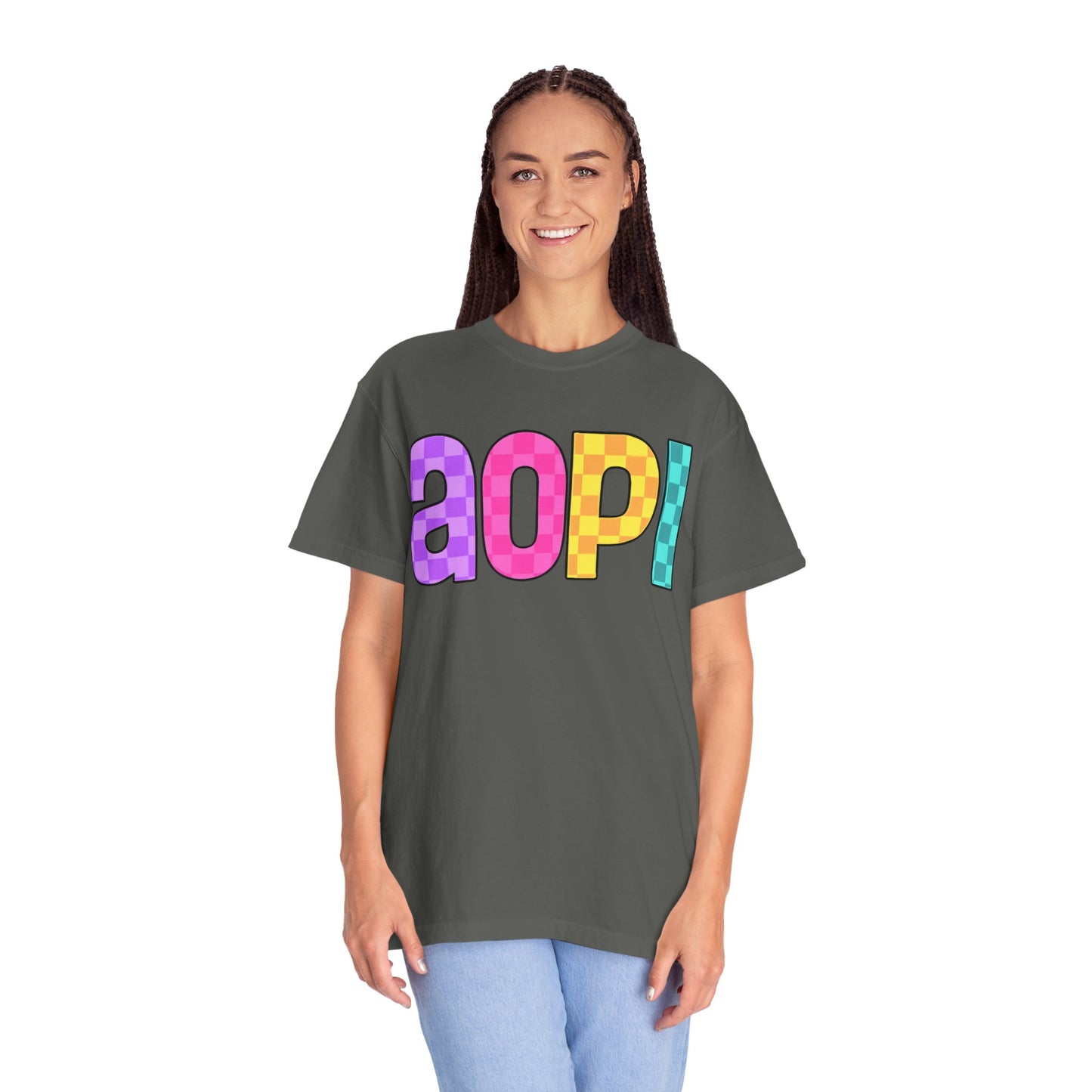 Colorful Graphic Tee - Trendy Unisex Garment-Dyed T-shirt for Casual Summer Wear and AOPI Spirit Gift
